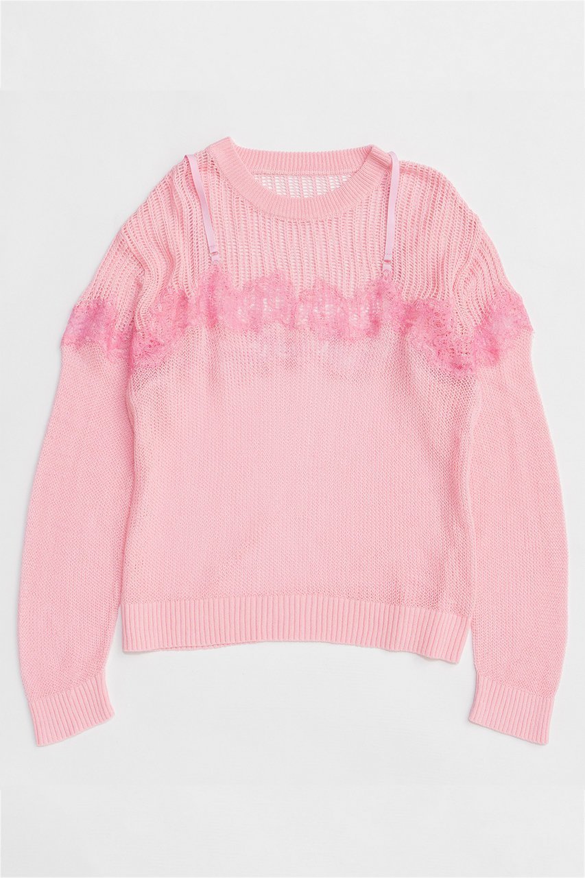 【メゾンスペシャル/MAISON SPECIAL】のLace-Combi Mesh Knit Pullover/レースコンビニットプルオーバー インテリア・キッズ・メンズ・レディースファッション・服の通販 founy(ファニー) 　ファッション　Fashion　レディースファッション　Fashion for Women　トップス・カットソー　Cut & Sew Tops　ニット　Knit Tops & Sweaters　カジュアルプルオーバー・ニットトップス　Pullovers & Knit Tops / Casual Pullovers　インナー　Innerwear　春　Spring　ドッキング　Docking, Mixed Material　ビスチェ　Bustier, Corset Top　ラップ　Wrap, Wrap Design　レース　Lace, Lace Fabric　S/S・春夏　SS, Spring/Summer, Warm Season　夏　Summer　2026年　2026　PNK(ピンク)|ID: prp329100004818045 ipo3291000000035002906