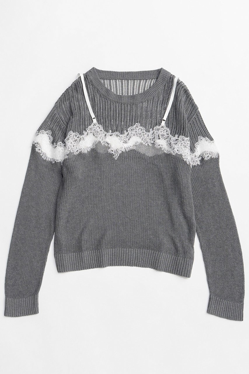 【メゾンスペシャル/MAISON SPECIAL】のLace-Combi Mesh Knit Pullover/レースコンビニットプルオーバー インテリア・キッズ・メンズ・レディースファッション・服の通販 founy(ファニー) 　ファッション　Fashion　レディースファッション　Fashion for Women　トップス・カットソー　Cut & Sew Tops　ニット　Knit Tops & Sweaters　カジュアルプルオーバー・ニットトップス　Pullovers & Knit Tops / Casual Pullovers　インナー　Innerwear　春　Spring　ドッキング　Docking, Mixed Material　ビスチェ　Bustier, Corset Top　ラップ　Wrap, Wrap Design　レース　Lace, Lace Fabric　S/S・春夏　SS, Spring/Summer, Warm Season　夏　Summer　2026年　2026　GRY(グレー)|ID: prp329100004818045 ipo3291000000035002907