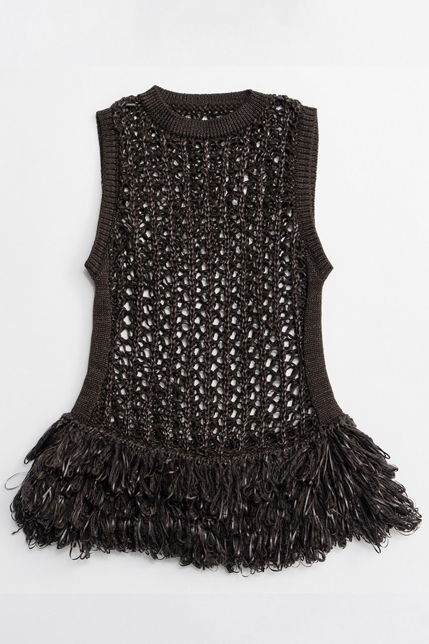 【メゾンスペシャル/MAISON SPECIAL】のFringe Mesh Vest/フリンジメッシュベスト インテリア・キッズ・メンズ・レディースファッション・服の通販 founy(ファニー) 　ファッション　Fashion　レディースファッション　Fashion for Women　アウター　Coat / Outerwear Collection　トップス・カットソー　Cut & Sew Tops　キャミソール&ノースリーブ　Camisoles & Sleeveless Tops　シャツ・ブラウス・オフィスカジュアル　Elegant Blouses & Button-Ups　ベスト&ジレ / 重ね着スタイル　Vests & Gilets　インナー　Innerwear　春　Spring　クロシェ　Crochet, Knitted Lace　シアー　Sheer, See-Through　手編み　Hand-Knitted, Handmade Knit　ノースリーブ　Sleeveless, No-Sleeve　フリンジ　Fringe, Tassel　ベスト　Vest, Waistcoat　メッシュ　Mesh, Net Fabric　S/S・春夏　SS, Spring/Summer, Warm Season　おすすめ　Recommended / Our Picks　夏　Summer　2026年　2026　BRN(ブラウン)|ID: prp329100004818047 ipo3291000000035002926