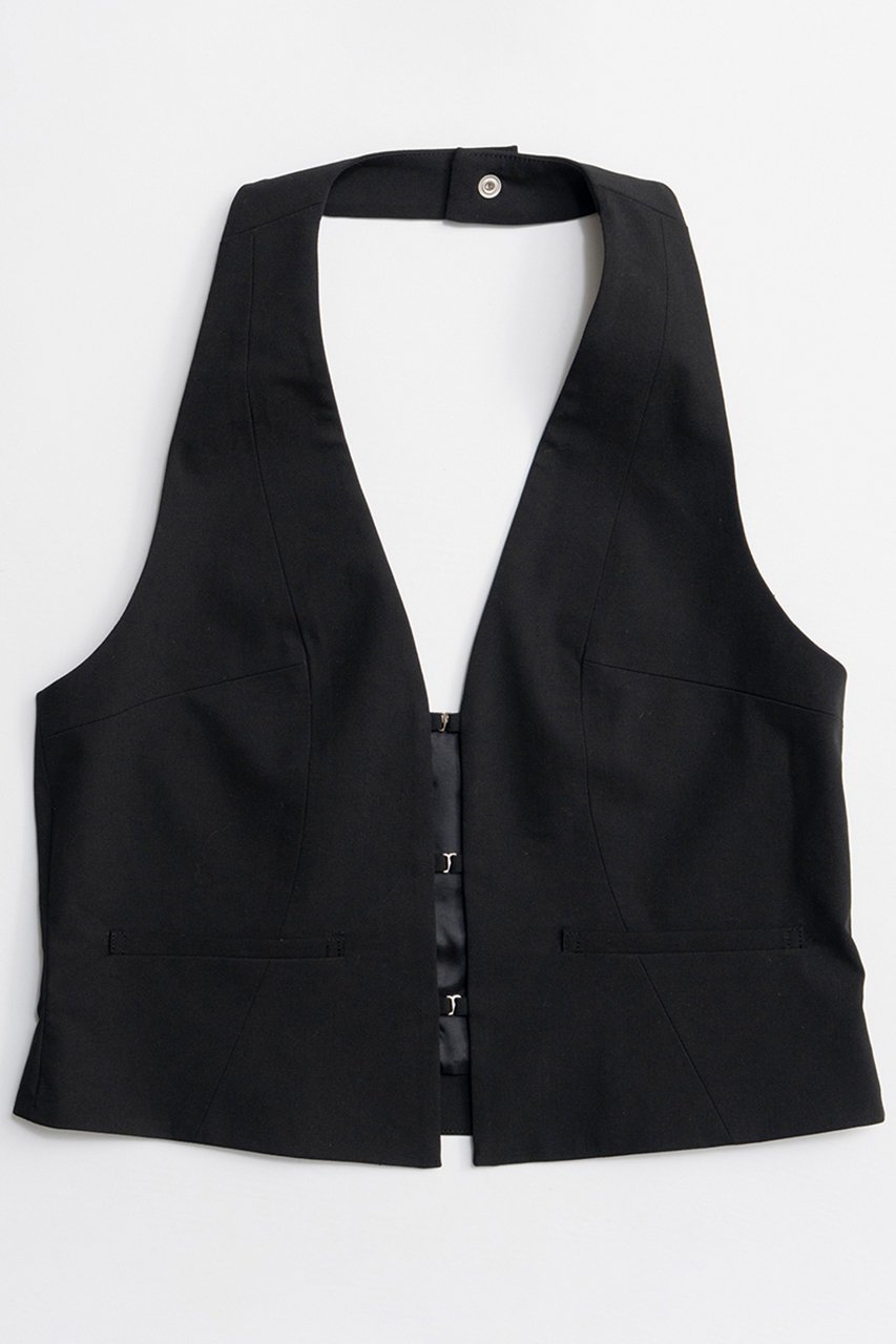 【メゾンスペシャル/MAISON SPECIAL】のSuiting Halter Neck Vest/スーチングホルターネックベスト インテリア・キッズ・メンズ・レディースファッション・服の通販 founy(ファニー) 　ファッション　Fashion　レディースファッション　Fashion for Women　アウター　Coat / Outerwear Collection　トップス・カットソー　Cut & Sew Tops　キャミソール&ノースリーブ　Camisoles & Sleeveless Tops　シャツ・ブラウス・オフィスカジュアル　Elegant Blouses & Button-Ups　ベスト&ジレ / 重ね着スタイル　Vests & Gilets　2026年　2026　カッティング　Cutting Detail　シルバー　Silver, Metallic Silver　ストライプ　Stripe, Striped Pattern　ノースリーブ　Sleeveless, No-Sleeve　フロント　Front, Front Design　夏　Summer　春　Spring　S/S・春夏　SS, Spring/Summer, Warm Season　BLK(ブラック)|ID: prp329100004818053 ipo3291000000035002985