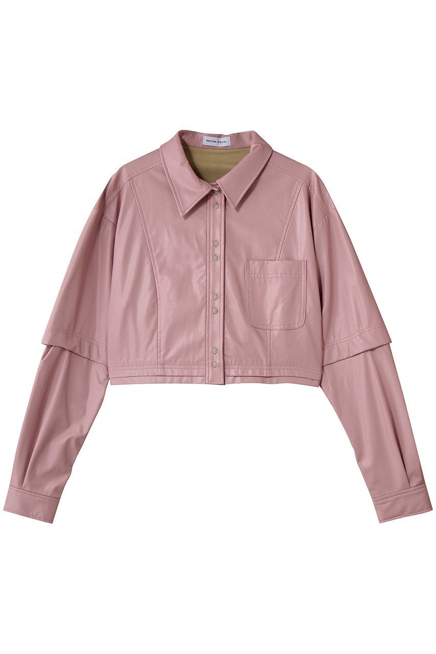【メゾンスペシャル/MAISON SPECIAL】のShort Sleeve Shirt/ショートレザーシャツ インテリア・キッズ・メンズ・レディースファッション・服の通販 founy(ファニー) ファッション Fashion レディースファッション Fashion for Women トップス・カットソー Cut & Sew Tops シャツ・ブラウス・オフィスカジュアル Elegant Blouses & Button-Ups クロップド Cropped, Short Length ショート Short, Short Length スリーブ Sleeve, Long Sleeve / Short Sleeve フェイクレザー Faux Leather, PU Leather ロング Long, Long-Length PNK(ピンク)|ID: prp329100004818056 ipo3291000000036908789