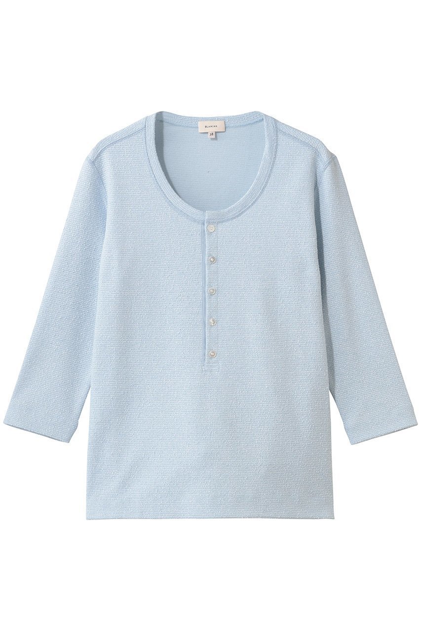 【ブラミンク/BLAMINK】のヘンリーネックハーフスリーブ インテリア・キッズ・メンズ・レディースファッション・服の通販 founy(ファニー) 　ファッション　Fashion　レディースファッション　Fashion for Women　トップス・カットソー　Cut & Sew Tops　シャツ・ブラウス・オフィスカジュアル　Elegant Blouses & Button-Ups　ロングTシャツ・Tシャツ　Longline T-Shirts & Tees　カットソー・ベーシックTシャツ　Cut-and-Sewn Tops / Stretch Tees & Basics　2026年　2026　コンパクト　Compact, Small Size　ショート　Short, Short Length　スリーブ　Sleeve, Long Sleeve / Short Sleeve　トレンド　Trend, Trending Now　ボトム　Bottoms, Lower Wear　ラウンド　Round, Round Neck　夏　Summer　春　Spring　S/S・春夏　SS, Spring/Summer, Warm Season　ライトブルー|ID: prp329100004818083 ipo3291000000035003230