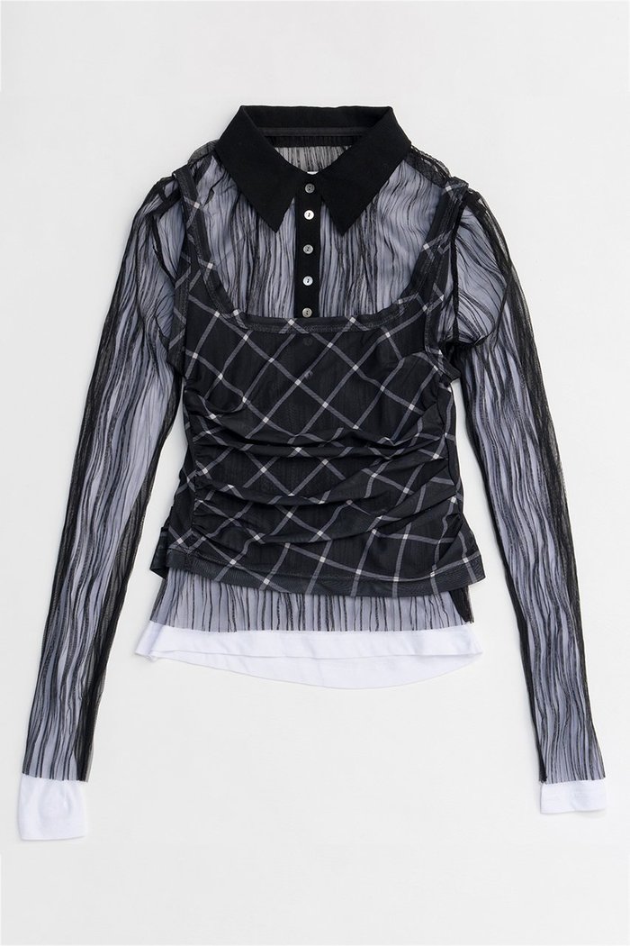 【メゾンスペシャル/MAISON SPECIAL】のThree-Piece Sheer Polo Top/スリーピースシアーポロトップ インテリア・キッズ・メンズ・レディースファッション・服の通販 founy(ファニー) https://founy.com/ ファッション Fashion レディースファッション Fashion for Women トップス・カットソー Cut & Sew Tops ニット Knit Tops & Sweaters カジュアルプルオーバー・ニットトップス Pullovers & Knit Tops / Casual Pullovers インナー Innerwear 春 Spring カットソー Cut and Sewn Top チェック Check, Plaid, Tartan ドレープ Drape, Draping Fabric ビスチェ Bustier, Corset Top フェミニン Feminine, Girly プリーツ Pleats, Pleated ポロシャツ Polo Shirt, Collared Tee メッシュ Mesh, Net Fabric S/S・春夏 SS, Spring/Summer, Warm Season 夏 Summer 2026年 2026 |ID: prp329100004818087 ipo3291000000035003268