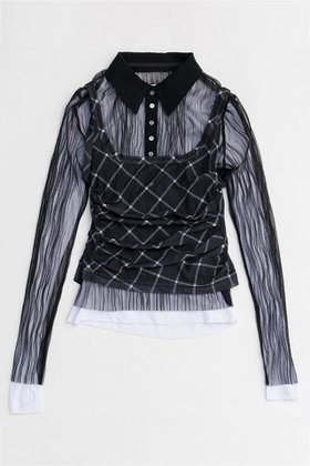 【メゾンスペシャル/MAISON SPECIAL】 Three-Piece Sheer Polo Top/スリーピースシアーポロトップ人気、トレンドファッション・服の通販 founy(ファニー) ファッション Fashion レディースファッション Fashion for Women トップス・カットソー Cut & Sew Tops ニット Knit Tops & Sweaters カジュアルプルオーバー・ニットトップス Pullovers & Knit Tops / Casual Pullovers インナー Innerwear 春 Spring カットソー Cut and Sewn Top チェック Check, Plaid, Tartan ドレープ Drape, Draping Fabric ビスチェ Bustier, Corset Top フェミニン Feminine, Girly プリーツ Pleats, Pleated ポロシャツ Polo Shirt, Collared Tee メッシュ Mesh, Net Fabric S/S・春夏 SS, Spring/Summer, Warm Season 夏 Summer 2026年 2026 |ID:prp329100004818087