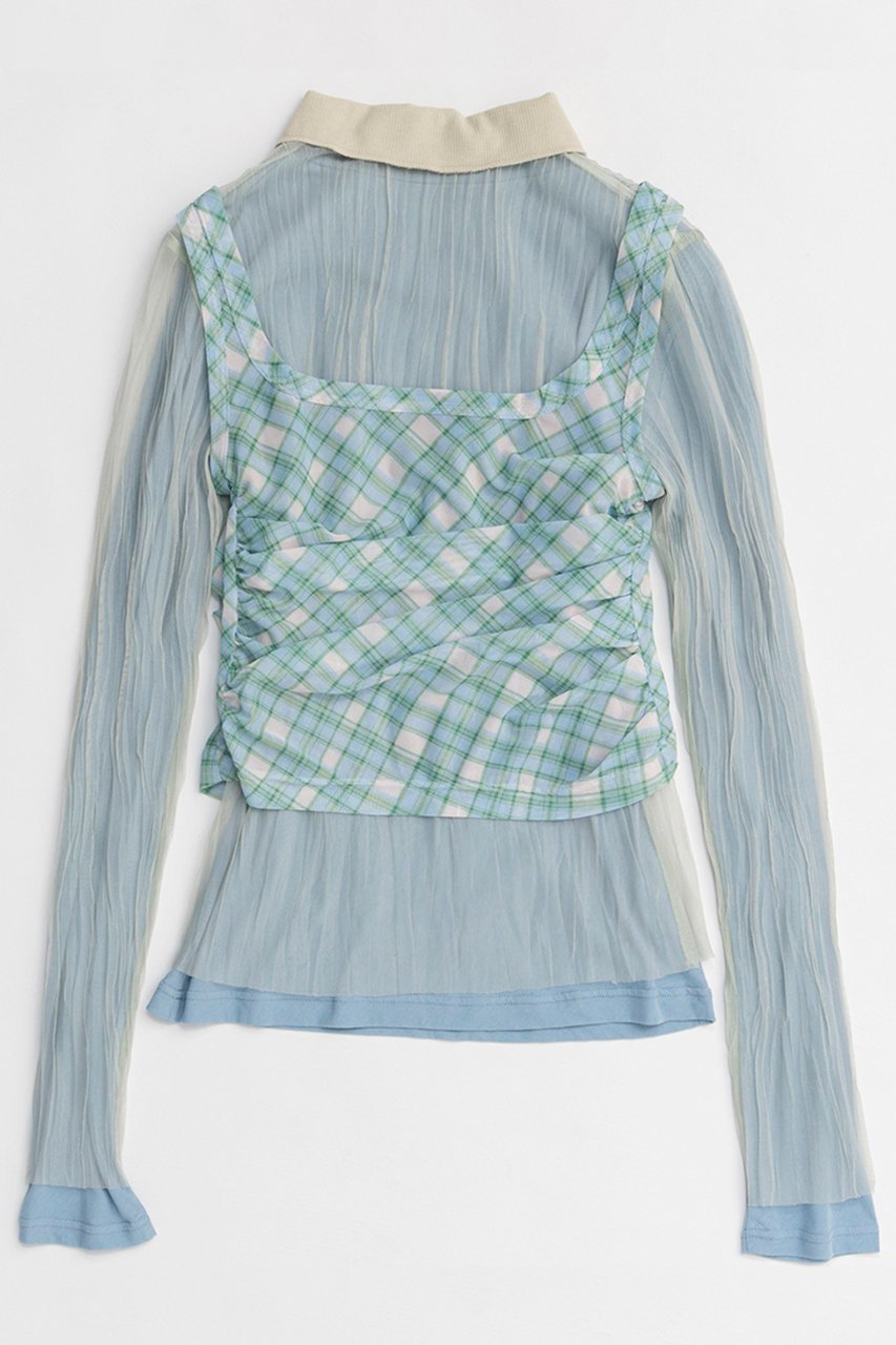 【メゾンスペシャル/MAISON SPECIAL】のThree-Piece Sheer Polo Top/スリーピースシアーポロトップ 人気、トレンドファッション・服の通販 founy(ファニー) 　ファッション　Fashion　レディースファッション　Fashion for Women　トップス・カットソー　Cut & Sew Tops　ニット　Knit Tops & Sweaters　カジュアルプルオーバー・ニットトップス　Pullovers & Knit Tops / Casual Pullovers　インナー　Innerwear　春　Spring　カットソー　Cut and Sewn Top　チェック　Check, Plaid, Tartan　ドレープ　Drape, Draping Fabric　ビスチェ　Bustier, Corset Top　フェミニン　Feminine, Girly　プリーツ　Pleats, Pleated　ポロシャツ　Polo Shirt, Collared Tee　メッシュ　Mesh, Net Fabric　S/S・春夏　SS, Spring/Summer, Warm Season　夏　Summer　2026年　2026　other-3|ID: prp329100004818087 ipo3291000000035003273