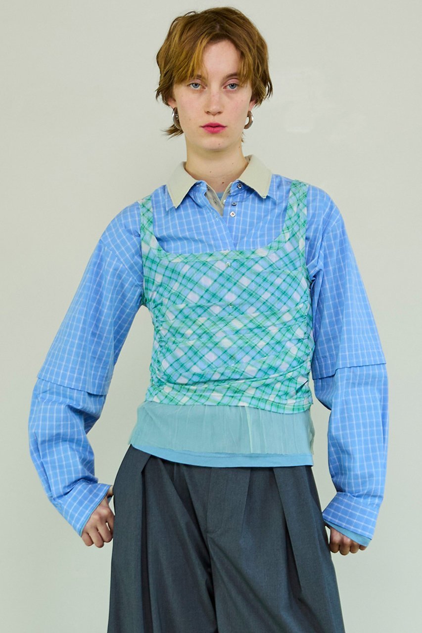 【メゾンスペシャル/MAISON SPECIAL】のThree-Piece Sheer Polo Top/スリーピースシアーポロトップ 人気、トレンドファッション・服の通販 founy(ファニー) 　ファッション　Fashion　レディースファッション　Fashion for Women　トップス・カットソー　Cut & Sew Tops　ニット　Knit Tops & Sweaters　カジュアルプルオーバー・ニットトップス　Pullovers & Knit Tops / Casual Pullovers　インナー　Innerwear　春　Spring　カットソー　Cut and Sewn Top　チェック　Check, Plaid, Tartan　ドレープ　Drape, Draping Fabric　ビスチェ　Bustier, Corset Top　フェミニン　Feminine, Girly　プリーツ　Pleats, Pleated　ポロシャツ　Polo Shirt, Collared Tee　メッシュ　Mesh, Net Fabric　S/S・春夏　SS, Spring/Summer, Warm Season　夏　Summer　2026年　2026　other-7|ID: prp329100004818087 ipo3291000000035003277