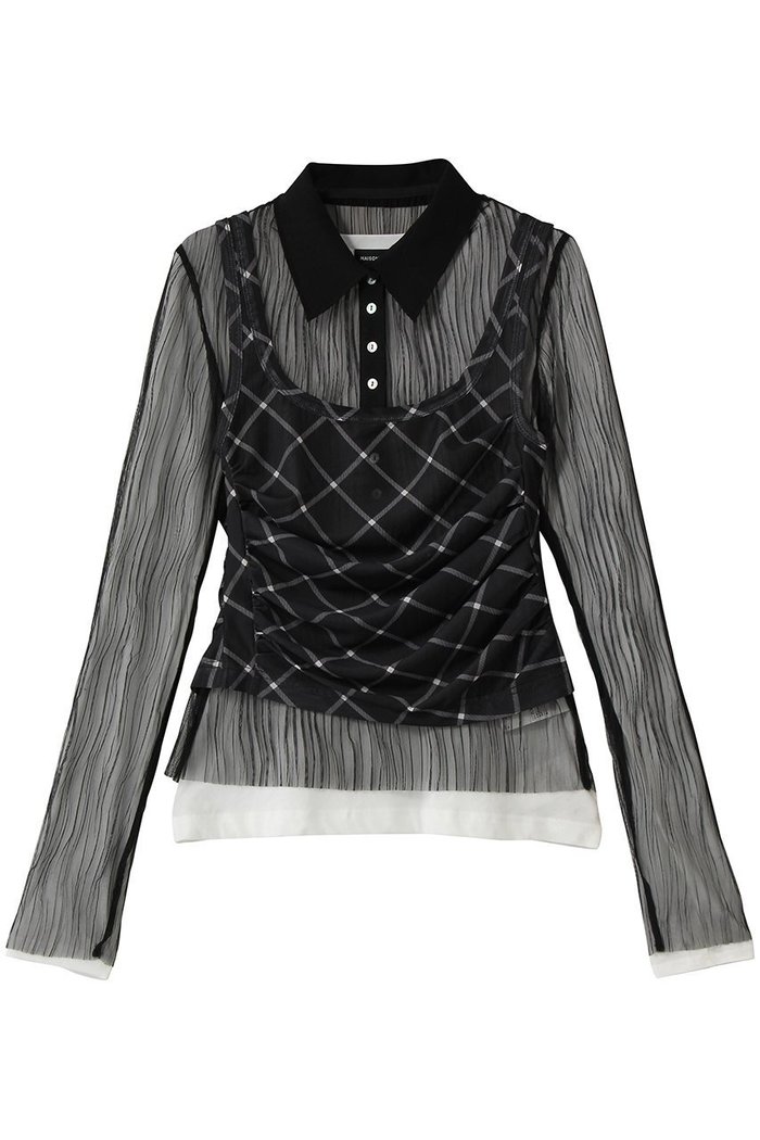 【メゾンスペシャル/MAISON SPECIAL】のThree-Piece Sheer Polo Top/スリーピースシアーポロトップ インテリア・キッズ・メンズ・レディースファッション・服の通販 founy(ファウニー) https://founy.com/ ファッション Fashion レディースファッション Fashion for Women トップス・カットソー Cut & Sew Tops ニット Knit Tops & Sweaters カジュアルプルオーバー・ニットトップス Pullovers & Knit Tops / Casual Pullovers インナー Innerwear カットソー Cut and Sewn Top チェック Check, Plaid, Tartan ドレープ Drape, Draping Fabric ビスチェ Bustier, Corset Top フェミニン Feminine, Girly プリーツ Pleats, Pleated ポロシャツ Polo Shirt, Collared Tee メッシュ Mesh, Net Fabric 再入荷 Restock / Back in Stock |ID: prp329100004818087 ipo3291000000036078233