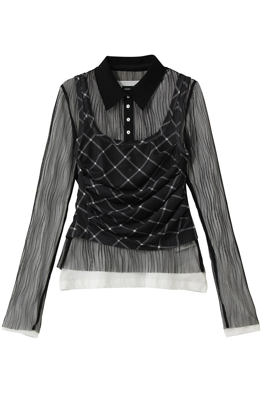 【メゾンスペシャル/MAISON SPECIAL】のThree-Piece Sheer Polo Top/スリーピースシアーポロトップ 人気、トレンドファッション・服の通販 founy(ファニー) 　ファッション　Fashion　レディースファッション　Fashion for Women　トップス・カットソー　Cut & Sew Tops　ニット　Knit Tops & Sweaters　カジュアルプルオーバー・ニットトップス　Pullovers & Knit Tops / Casual Pullovers　インナー　Innerwear　春　Spring　カットソー　Cut and Sewn Top　チェック　Check, Plaid, Tartan　ドレープ　Drape, Draping Fabric　ビスチェ　Bustier, Corset Top　フェミニン　Feminine, Girly　プリーツ　Pleats, Pleated　ポロシャツ　Polo Shirt, Collared Tee　メッシュ　Mesh, Net Fabric　S/S・春夏　SS, Spring/Summer, Warm Season　夏　Summer　2026年　2026　 other-1|ID: prp329100004818087 ipo3291000000036078233