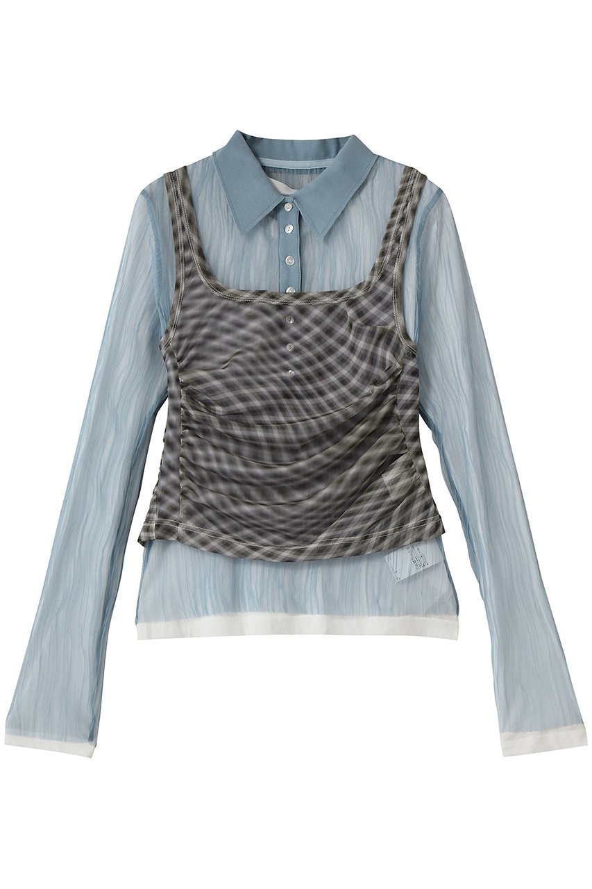 【メゾンスペシャル/MAISON SPECIAL】のThree-Piece Sheer Polo Top/スリーピースシアーポロトップ インテリア・キッズ・メンズ・レディースファッション・服の通販 founy(ファニー) 　ファッション　Fashion　レディースファッション　Fashion for Women　トップス・カットソー　Cut & Sew Tops　ニット　Knit Tops & Sweaters　カジュアルプルオーバー・ニットトップス　Pullovers & Knit Tops / Casual Pullovers　インナー　Innerwear　春　Spring　カットソー　Cut and Sewn Top　チェック　Check, Plaid, Tartan　ドレープ　Drape, Draping Fabric　ビスチェ　Bustier, Corset Top　フェミニン　Feminine, Girly　プリーツ　Pleats, Pleated　ポロシャツ　Polo Shirt, Collared Tee　メッシュ　Mesh, Net Fabric　S/S・春夏　SS, Spring/Summer, Warm Season　夏　Summer　2026年　2026　BLU(ブルー)|ID: prp329100004818087 ipo3291000000036078235