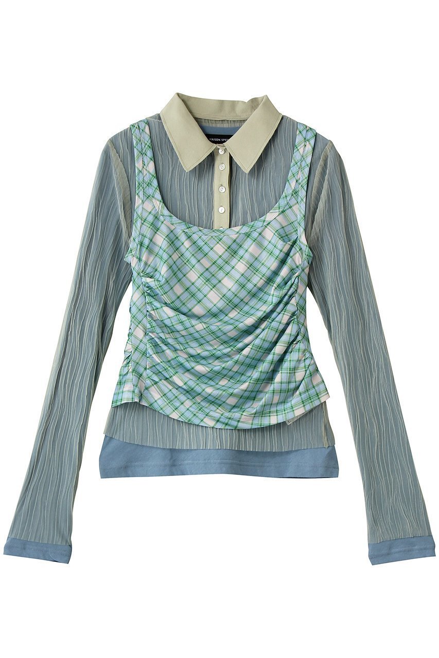 【メゾンスペシャル/MAISON SPECIAL】のThree-Piece Sheer Polo Top/スリーピースシアーポロトップ インテリア・キッズ・メンズ・レディースファッション・服の通販 founy(ファニー) 　ファッション　Fashion　レディースファッション　Fashion for Women　トップス・カットソー　Cut & Sew Tops　ニット　Knit Tops & Sweaters　カジュアルプルオーバー・ニットトップス　Pullovers & Knit Tops / Casual Pullovers　インナー　Innerwear　春　Spring　カットソー　Cut and Sewn Top　チェック　Check, Plaid, Tartan　ドレープ　Drape, Draping Fabric　ビスチェ　Bustier, Corset Top　フェミニン　Feminine, Girly　プリーツ　Pleats, Pleated　ポロシャツ　Polo Shirt, Collared Tee　メッシュ　Mesh, Net Fabric　S/S・春夏　SS, Spring/Summer, Warm Season　夏　Summer　2026年　2026　M.GRN(ミントグリーン)|ID: prp329100004818087 ipo3291000000036078236