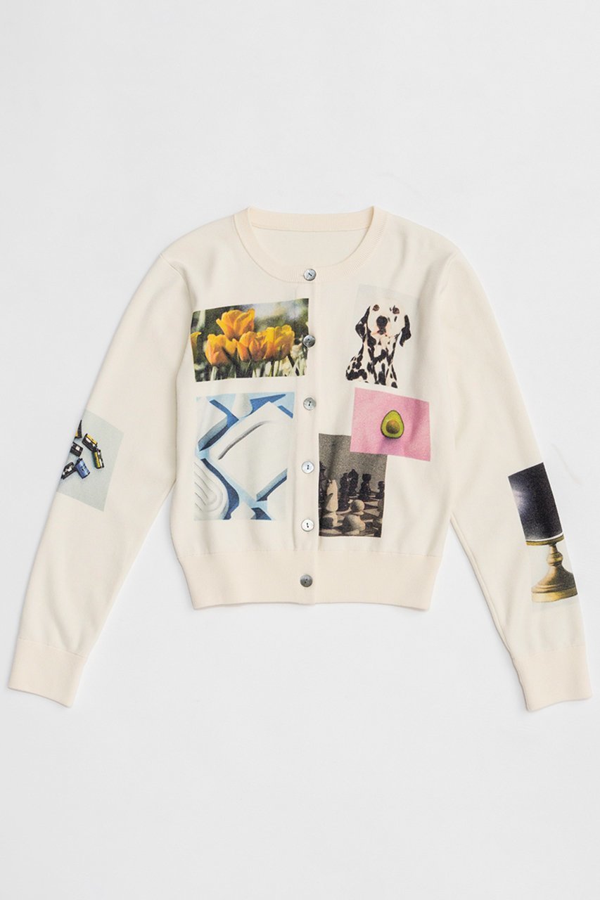 【メゾンスペシャル/MAISON SPECIAL】のPhoto Collage Compact Knit Cardigan/フォトコラージュコンパクトニットカーディガン インテリア・キッズ・メンズ・レディースファッション・服の通販 founy(ファニー) 　ファッション　Fashion　レディースファッション　Fashion for Women　トップス・カットソー　Cut & Sew Tops　ニット　Knit Tops & Sweaters　カーディガン・羽織り　Layered Style Cardigans　春　Spring　カーディガン　Cardigan, Knitwear　ストレッチ　Stretch, Stretchy Fabric　プリント　Print, Printed Pattern　ミラノリブ　Milano Rib, Milano Stitch　S/S・春夏　SS, Spring/Summer, Warm Season　夏　Summer　2026年　2026　IVR(アイボリー)|ID: prp329100004818088 ipo3291000000035003281
