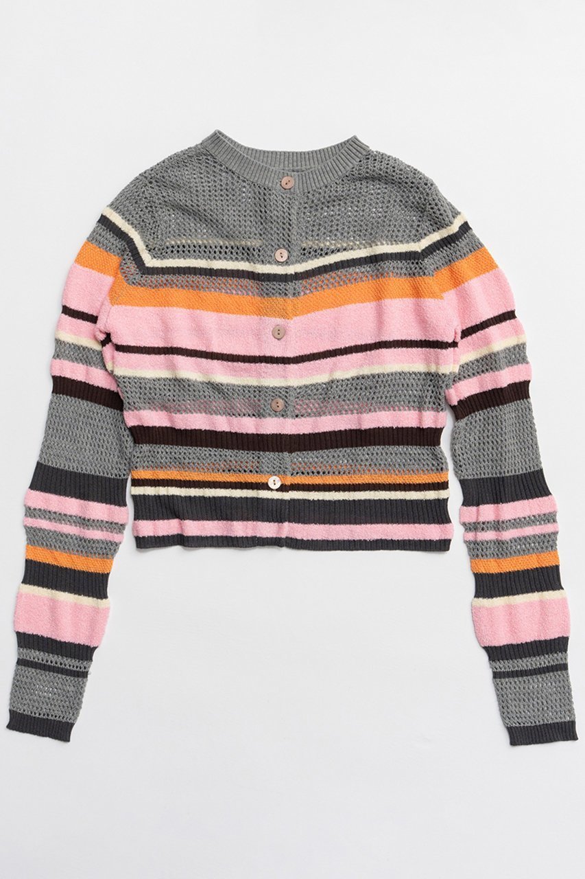 【メゾンスペシャル/MAISON SPECIAL】のMesh Border Cardigan/メッシュボーダーカーディガン インテリア・キッズ・メンズ・レディースファッション・服の通販 founy(ファニー) 　ファッション　Fashion　レディースファッション　Fashion for Women　トップス・カットソー　Cut & Sew Tops　ニット　Knit Tops & Sweaters　カーディガン・羽織り　Layered Style Cardigans　カーディガン　Cardigan, Knitwear　ドッキング　Docking, Mixed Material　ボーダー　Border, Stripe　メッシュ　Mesh, Net Fabric　ランダム　Random, Irregular　GRY(グレー)|ID: prp329100004818090 ipo3291000000036078246
