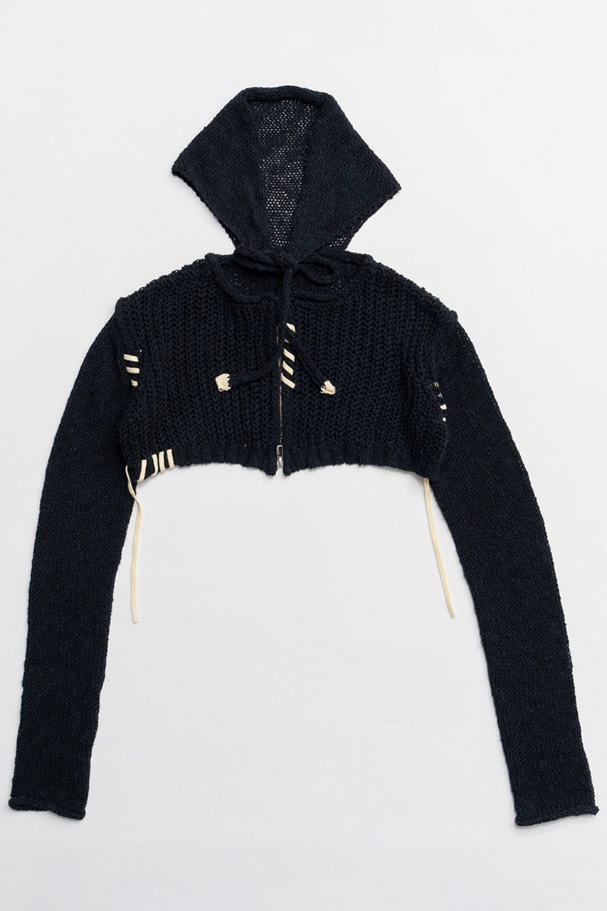 【メゾンスペシャル/MAISON SPECIAL】のZip Short Cardigan with Babouche Collar/バブーシュカ付ジップショートカーディガン インテリア・キッズ・メンズ・レディースファッション・服の通販 founy(ファニー) 　ファッション　Fashion　レディースファッション　Fashion for Women　トップス・カットソー　Cut & Sew Tops　ニット　Knit Tops & Sweaters　カーディガン・羽織り　Layered Style Cardigans　春　Spring　カーディガン　Cardigan, Knitwear　ショート　Short, Short Length　ハンド　Hand, Handmade　フロント　Front, Front Design　ボレロ　Bolero, Short Cardigan　S/S・春夏　SS, Spring/Summer, Warm Season　おすすめ　Recommended / Our Picks　夏　Summer　2026年　2026　BLK(ブラック)|ID: prp329100004818091 ipo3291000000035003307