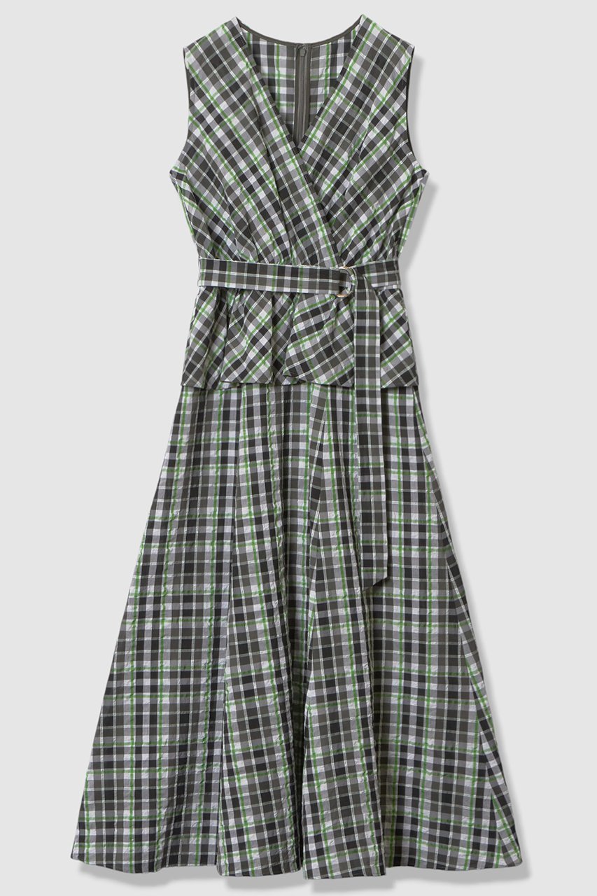 【アナイ/ANAYI】のグリーンチェックカシュクール ワンピース 人気、トレンドファッション・服の通販 founy(ファニー) 　ファッション　Fashion　レディースファッション　Fashion for Women　ワンピース　Dresses　チュニック　Tunic Tops & Dresses　2026年　2026　カシュクール　Wrap Design　チェック　Check, Plaid, Tartan　チュニック　Tunic, Long Top　フレア　Flare, Flared　ペプラム　Peplum, Flared Hem　モノトーン　Monotone, Black and White　ロング　Long, Long-Length　エレガント 上品　Elegant　夏　Summer　春　Spring　S/S・春夏　SS, Spring/Summer, Warm Season　 other-1|ID: prp329100004821410 ipo3291000000035976271