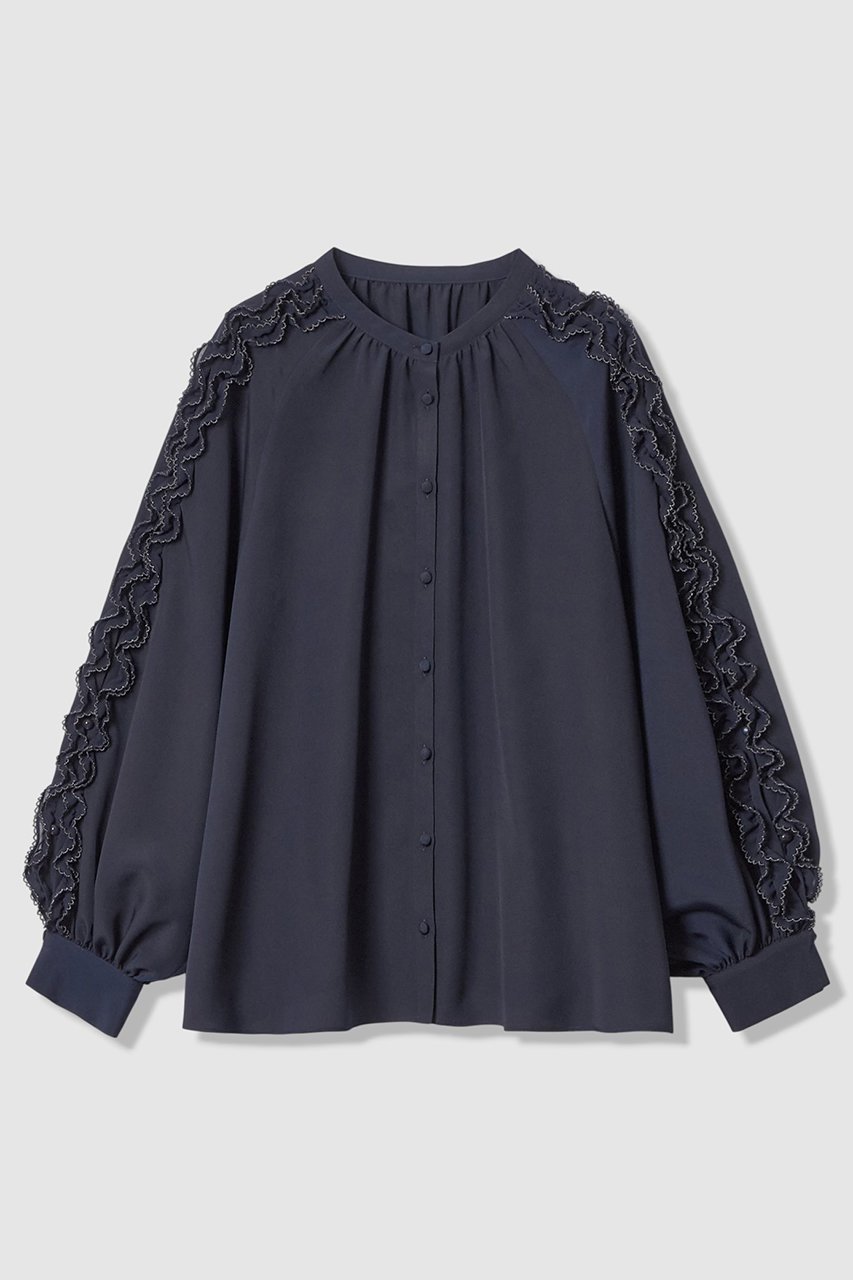 【アナイ/ANAYI】のピコスカラスリーブスリット ブラウス インテリア・キッズ・メンズ・レディースファッション・服の通販 founy(ファニー) 　ファッション　Fashion　レディースファッション　Fashion for Women　トップス・カットソー　Cut & Sew Tops　シャツ・ブラウス・オフィスカジュアル　Elegant Blouses & Button-Ups　2026年　2026　おすすめ　Recommended / Our Picks　ギャザー　Gathered, Ruffled　シフォン　Chiffon, Lightweight Fabric　スカラップ　Scallop, Scalloped Edge　スリット　Slit, Slit Detail　スリーブ　Sleeve, Long Sleeve / Short Sleeve　ロング　Long, Long-Length　エレガント 上品　Elegant　夏　Summer　春　Spring　S/S・春夏　SS, Spring/Summer, Warm Season　ネイビー|ID: prp329100004821418 ipo3291000000035040974