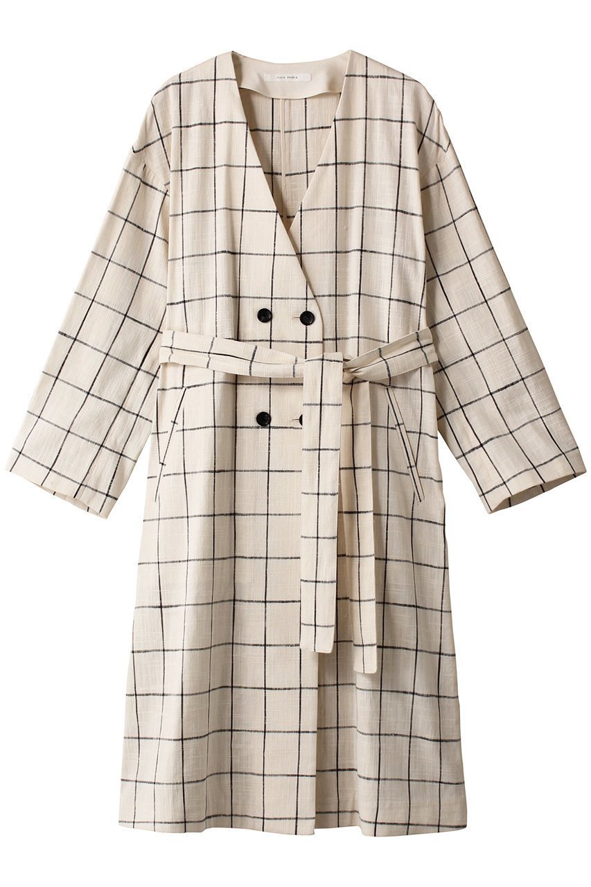 【プレインピープル/PLAIN PEOPLE】のウィンドウペンカラーレスコート インテリア・キッズ・メンズ・レディースファッション・服の通販 founy(ファニー) 　ファッション　Fashion　レディースファッション　Fashion for Women　アウター　Coat / Outerwear Collection　コート・ロングコート・ピーコート　Long Coats, Peacoats & More　コンパクト　Compact, Small Size　ダブル　Double, Double-Breasted　パターン　Pattern, Design Print　リネン　Linen, Linen Fabric　ロング　Long, Long-Length　チェック|ID: prp329100004821428 ipo3291000000035732041