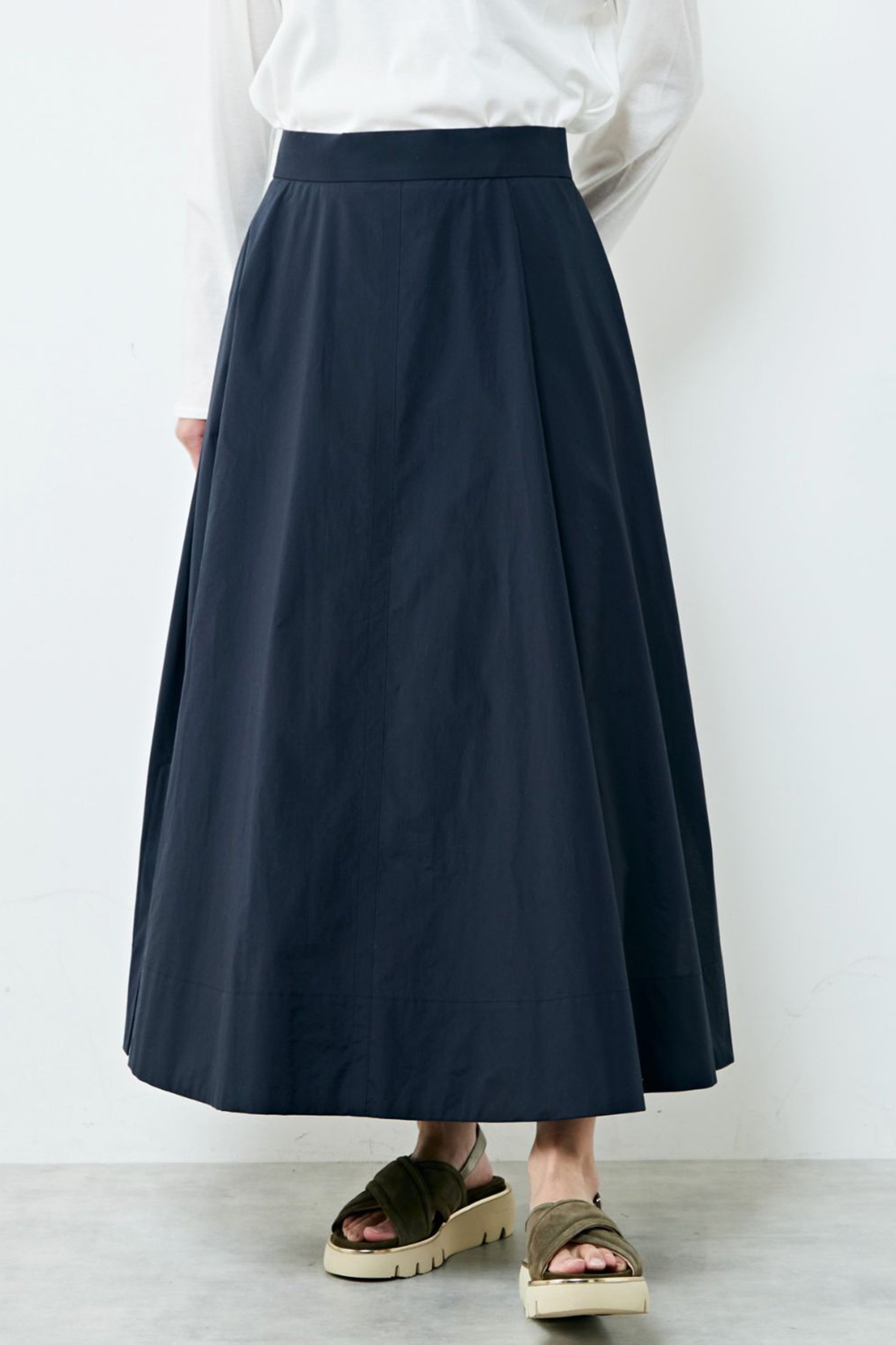 【プレインピープル/PLAIN PEOPLE】のフレアバンディングスカート インテリア・キッズ・メンズ・レディースファッション・服の通販 founy(ファニー) 　ファッション　Fashion　レディースファッション　Fashion for Women　スカート　Skirts　ロングスカート　Long Skirts / Maxi & Midi Skirts　スリット　Slit, Slit Detail　タイプライター　Typewriter Fabric, Crisp Cotton　ロング　Long, Long-Length　ネイビー|ID: prp329100004821435 ipo3291000000035042748