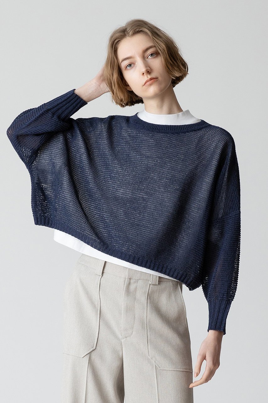 【アルアバイル/allureville】のドロップ天竺クロップドプルオーバー インテリア・キッズ・メンズ・レディースファッション・服の通販 founy(ファニー) ファッション Fashion レディースファッション Fashion for Women トップス・カットソー Cut & Sew Tops ニット Knit Tops & Sweaters カジュアルプルオーバー・ニットトップス Pullovers & Knit Tops / Casual Pullovers おすすめ Recommended / Our Picks サロペット Overalls, Salopette ドレープ Drape, Draping Fabric ドロップ Drop Shoulder, Dropped Style フォルム Silhouette, Form メッシュ Mesh, Net Fabric 再入荷 Restock / Back in Stock 夏 Summer 長袖 Long Sleeve, Full Sleeve ネイビー|ID: prp329100004822260 ipo3291000000035051856