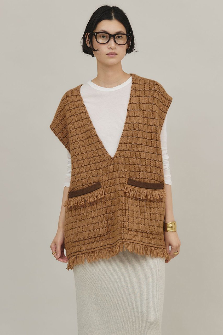 【カレンソロジー/Curensology】のツイーディフリンジニットベスト 人気、トレンドファッション・服の通販 founy(ファニー) 　ファッション　Fashion　レディースファッション　Fashion for Women　アウター　Coat / Outerwear Collection　レディースジャケット・軽アウター　Jackets　おすすめ　Recommended / Our Picks　ジャケット　Jacket, Outerwear　フリンジ　Fringe, Tassel　フレア　Flare, Flared　ベスト　Vest, Waistcoat　ポケット　Pocket, Pocket Detail　ルーズ　Loose, Oversized　再入荷　Restock / Back in Stock　A/W・秋冬　Autumn/Winter　 other-1|ID: prp329100004822266 ipo3291000000035052088