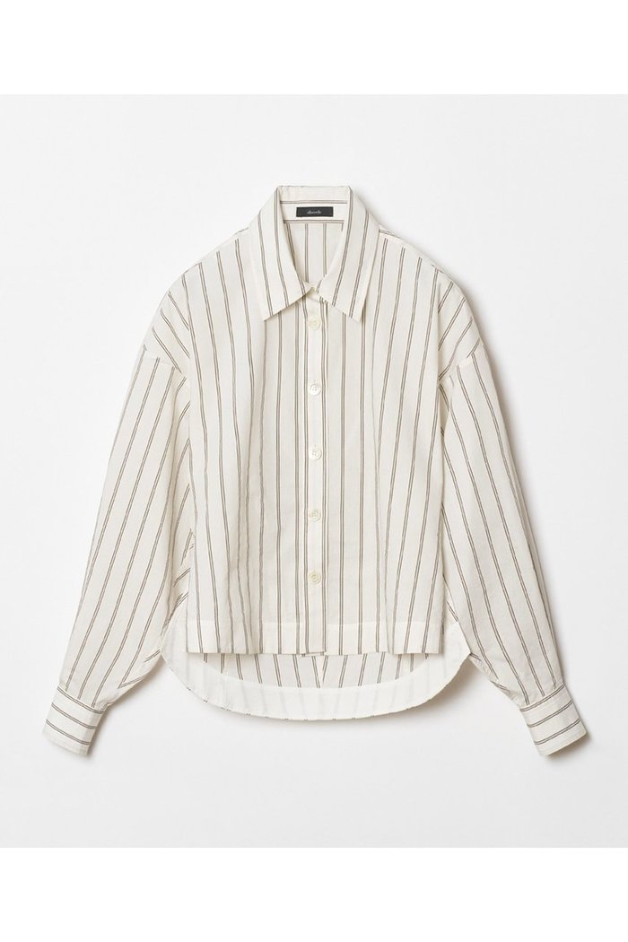 【アルアバイル/allureville】のトリムストライプバックタックシャツ インテリア・キッズ・メンズ・レディースファッション・服の通販 founy(ファニー) https://founy.com/ ファッション Fashion レディースファッション Fashion for Women トップス・カットソー Cut & Sew Tops シャツ・ブラウス・オフィスカジュアル Elegant Blouses & Button-Ups バッグ Bags おすすめ Recommended / Our Picks ストライプ Stripe, Striped Pattern スリーブ Sleeve, Long Sleeve / Short Sleeve フロント Front, Front Design ボトム Bottoms, Lower Wear ロング Long, Long-Length ワイド Wide, Wide Fit 再入荷 Restock / Back in Stock 夏 Summer 春 Spring S/S・春夏 SS, Spring/Summer, Warm Season |ID: prp329100004822302 ipo3291000000035054085