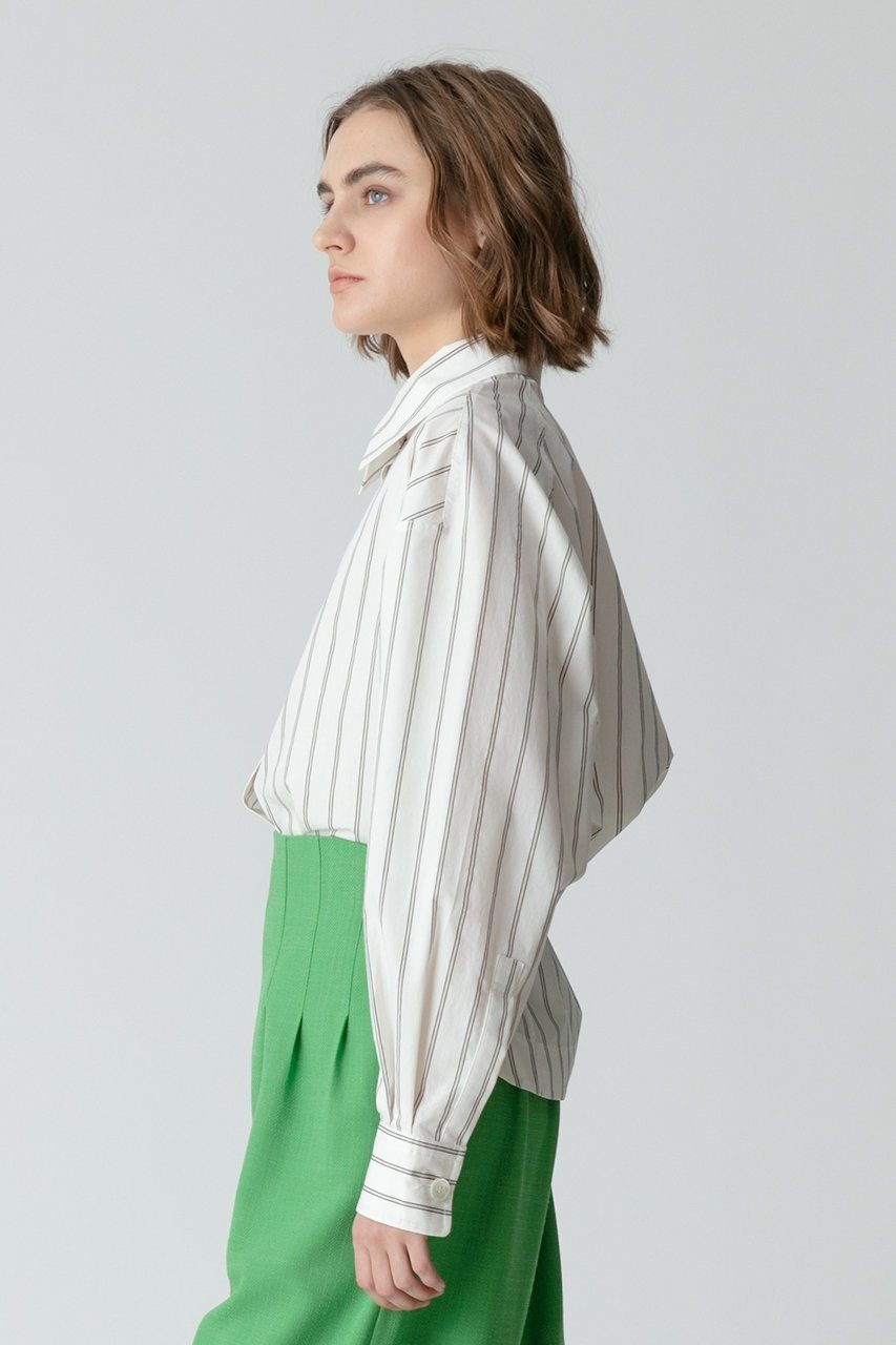 【アルアバイル/allureville】のトリムストライプバックタックシャツ 人気、トレンドファッション・服の通販 founy(ファニー) 　ファッション　Fashion　レディースファッション　Fashion for Women　トップス・カットソー　Cut & Sew Tops　シャツ・ブラウス・オフィスカジュアル　Elegant Blouses & Button-Ups　バッグ　Bags　おすすめ　Recommended / Our Picks　ストライプ　Stripe, Striped Pattern　スリーブ　Sleeve, Long Sleeve / Short Sleeve　フロント　Front, Front Design　ボトム　Bottoms, Lower Wear　ロング　Long, Long-Length　ワイド　Wide, Wide Fit　再入荷　Restock / Back in Stock　夏　Summer　春　Spring　S/S・春夏　SS, Spring/Summer, Warm Season　other-5|ID: prp329100004822302 ipo3291000000035054090