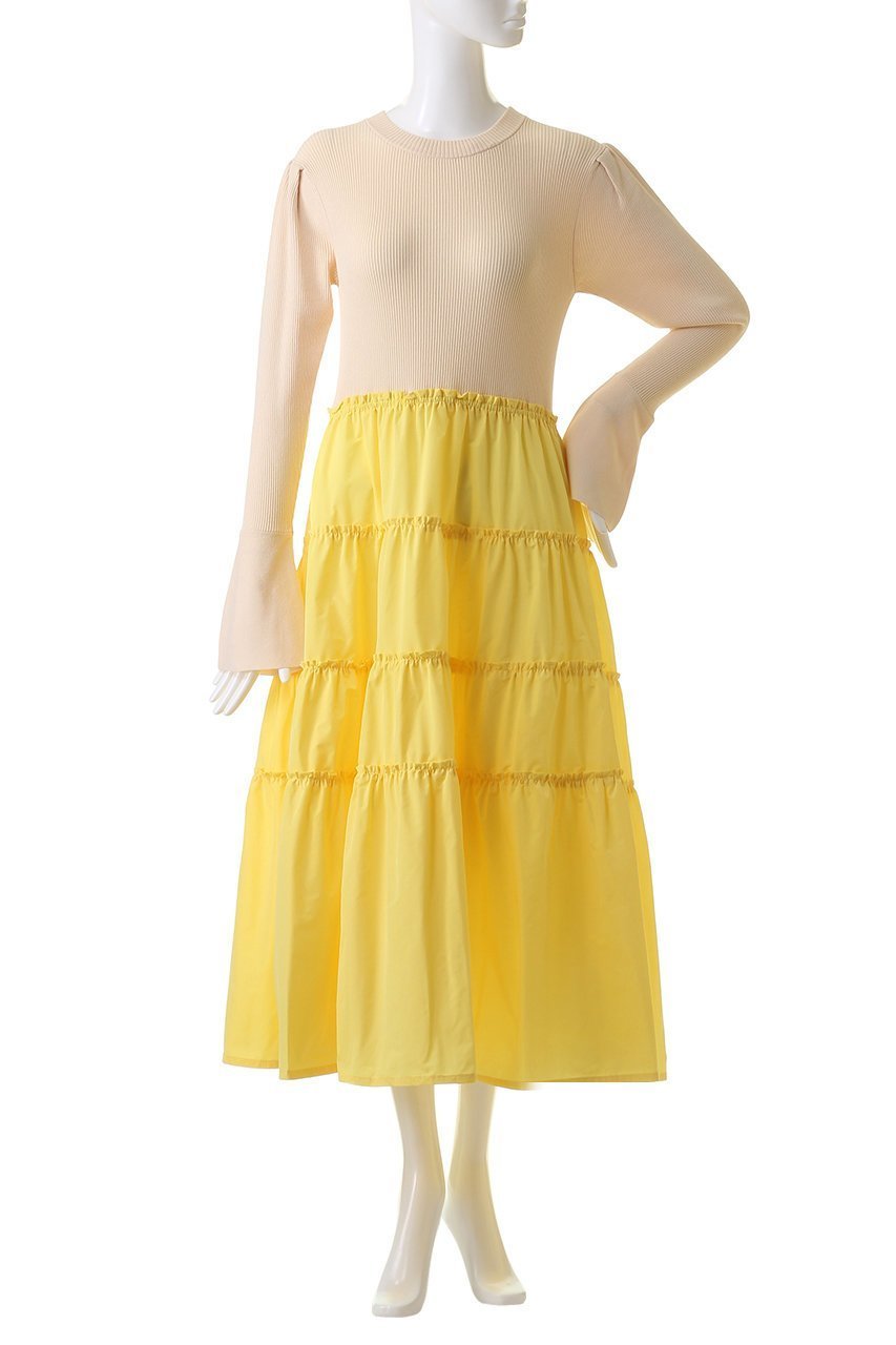 【アルアバイル/allureville】の【Loulou Willoughby】タフタティアードニットワンピース 人気、トレンドファッション・服の通販 founy(ファニー) 　ファッション　Fashion　レディースファッション　Fashion for Women　ワンピース　Dresses　ニットワンピース　Knit Dresses　チュニック　Tunic Tops & Dresses　タフタ　Taffeta, Structured Fabric　チュニック　Tunic, Long Top　ティアードスカート　Tiered Skirt, Flounced Skirt　ドッキング　Docking, Mixed Material　フレア　Flare, Flared　ロング　Long, Long-Length　再入荷　Restock / Back in Stock　other-2|ID: prp329100004822310 ipo3291000000035054153