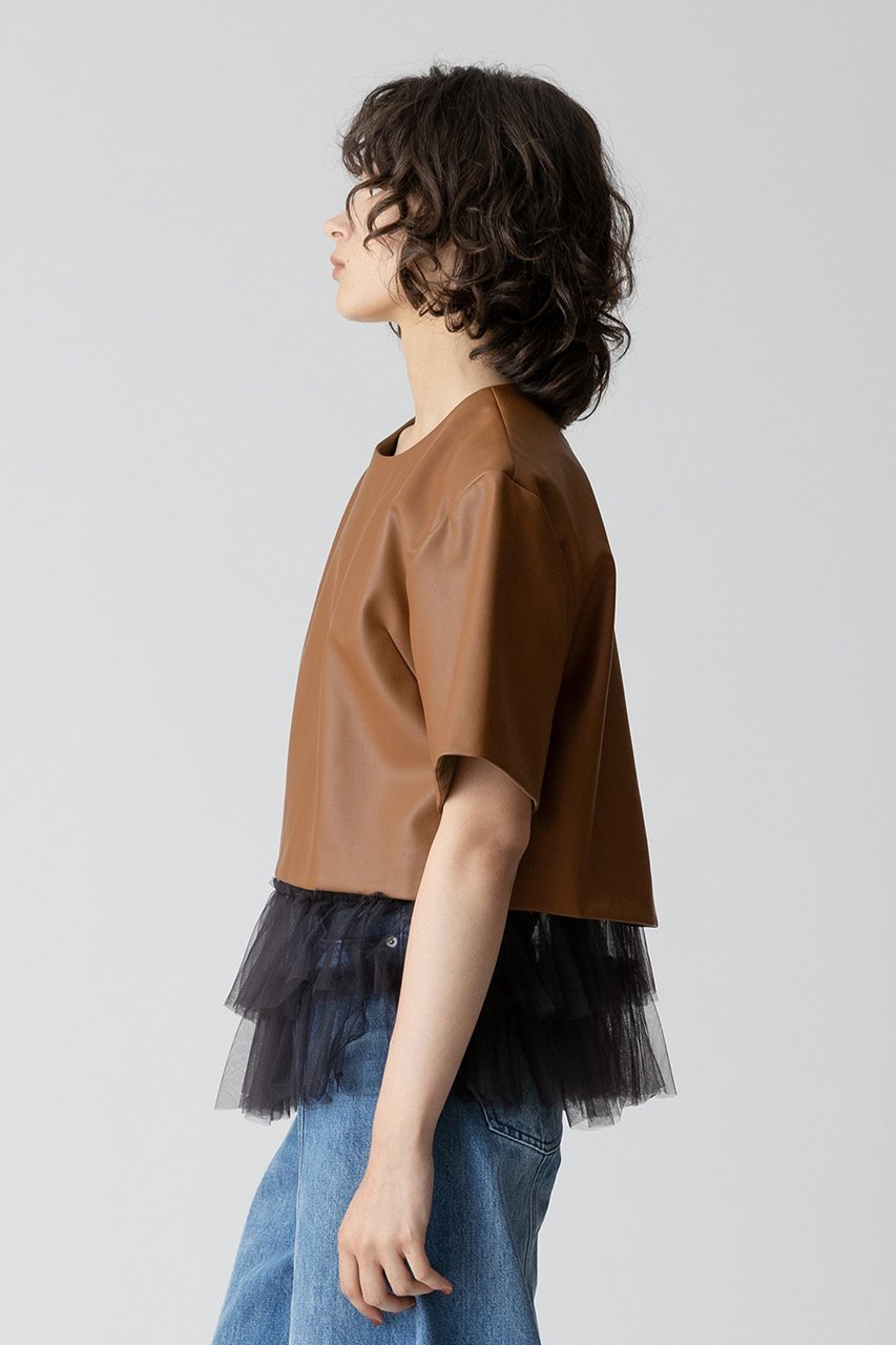 【アルアバイル/allureville】のフェイクレザーTブラウス 人気、トレンドファッション・服の通販 founy(ファニー) 　ファッション　Fashion　レディースファッション　Fashion for Women　トップス・カットソー　Cut & Sew Tops　シャツ・ブラウス・オフィスカジュアル　Elegant Blouses & Button-Ups　インナー　Innerwear　ショート　Short, Short Length　スリーブ　Sleeve, Long Sleeve / Short Sleeve　セットアップ　Set-Up, Coordinated Outfit　ハーフ　Half, Half-Length　フェイクレザー　Faux Leather, PU Leather　再入荷　Restock / Back in Stock　秋　Autumn　other-7|ID: prp329100004822320 ipo3291000000035054553