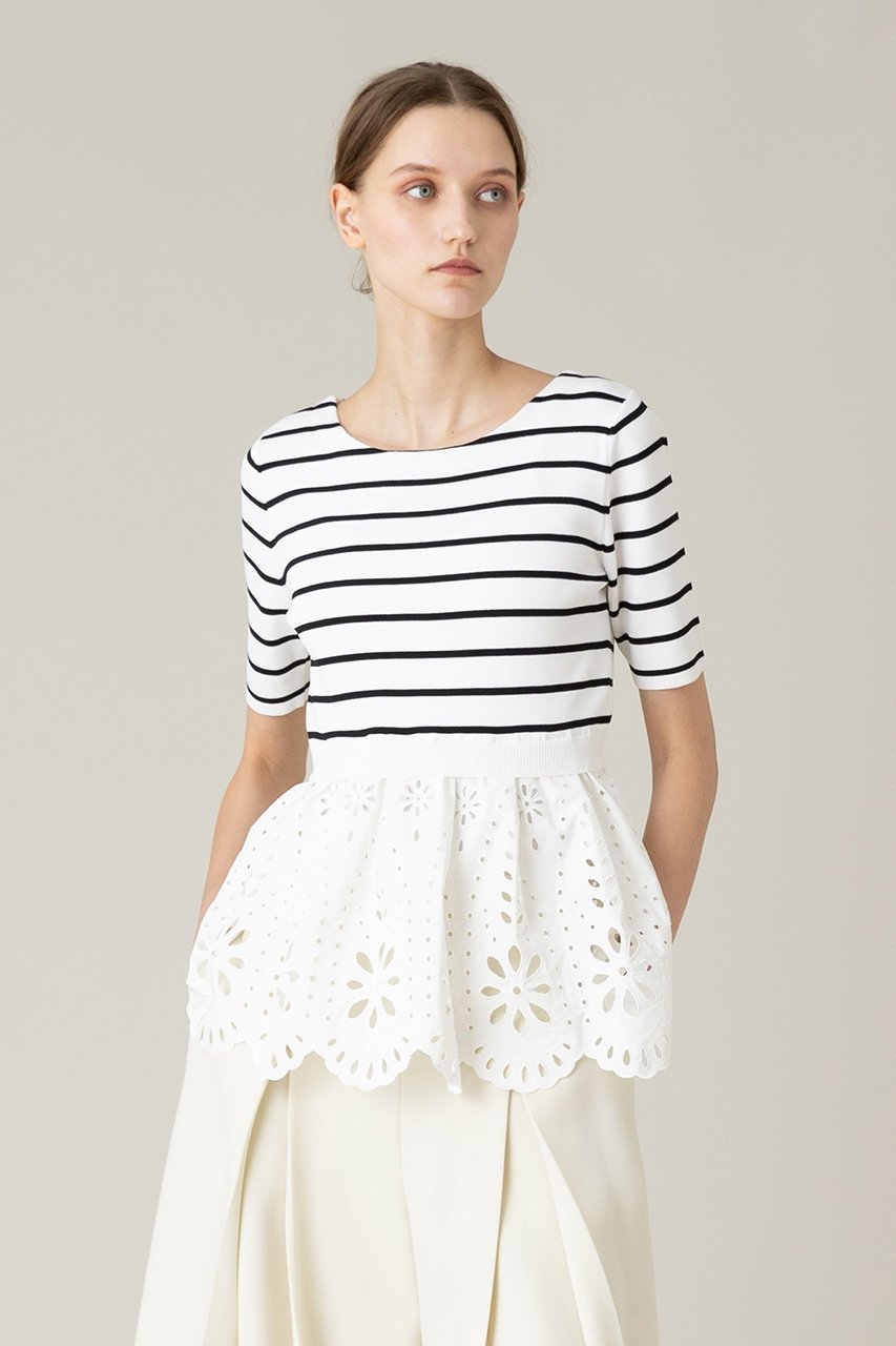 【アルアバイル/allureville】の【Loulou Willoughby】アイレットレースペプラムプルオーバー 人気、トレンドファッション・服の通販 founy(ファニー) ファッション Fashion レディースファッション Fashion for Women トップス・カットソー Cut & Sew Tops ニット Knit Tops & Sweaters カジュアルプルオーバー・ニットトップス Pullovers & Knit Tops / Casual Pullovers コンパクト Compact, Small Size シンプル Simple, Minimal スリーブ Sleeve, Long Sleeve / Short Sleeve ハーフ Half, Half-Length フェミニン Feminine, Girly ペプラム Peplum, Flared Hem エレガント 上品 Elegant 再入荷 Restock / Back in Stock other-6|ID: prp329100004822331 ipo3291000000035054998