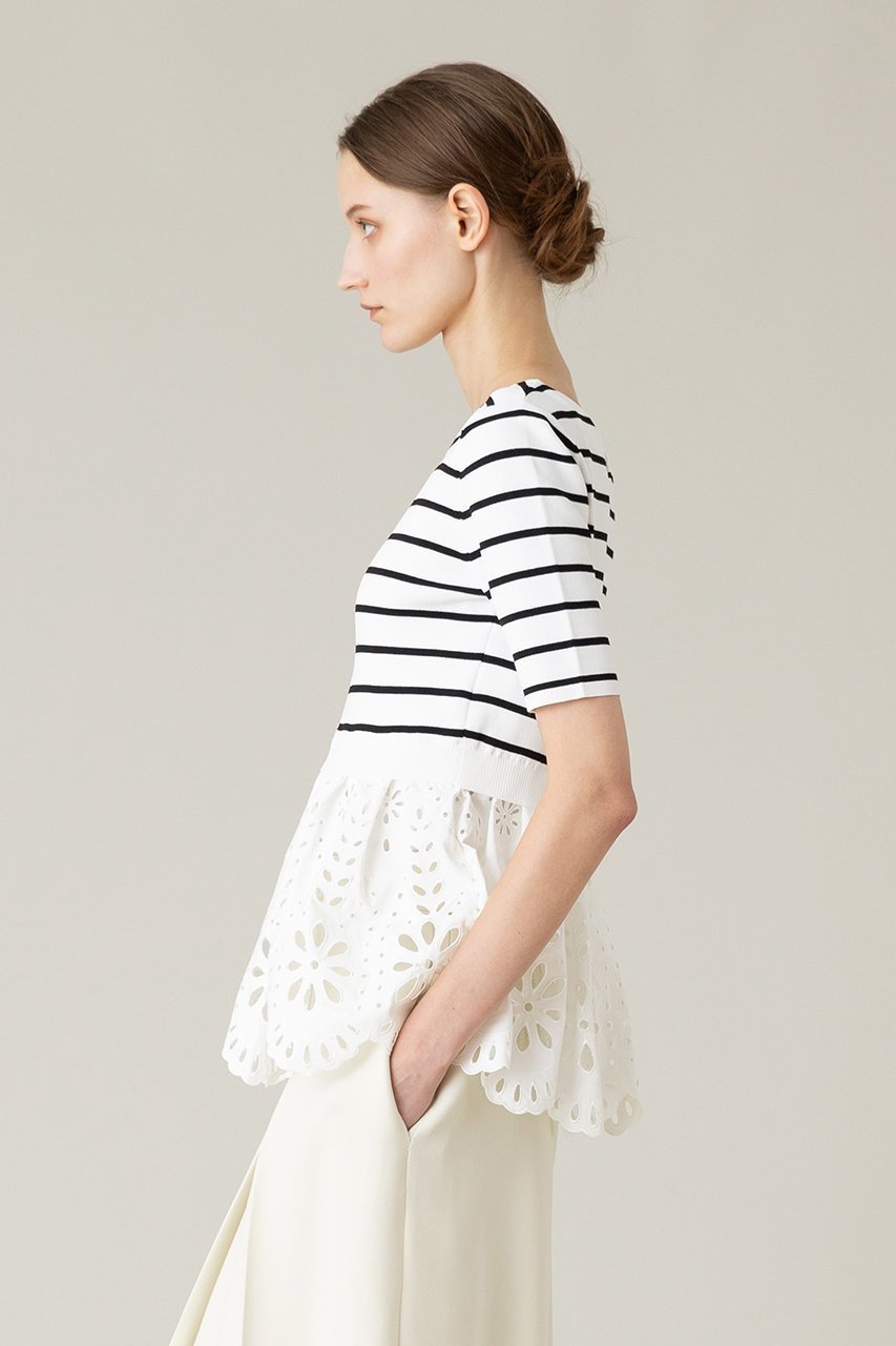 【アルアバイル/allureville】の【Loulou Willoughby】アイレットレースペプラムプルオーバー 人気、トレンドファッション・服の通販 founy(ファニー) ファッション Fashion レディースファッション Fashion for Women トップス・カットソー Cut & Sew Tops ニット Knit Tops & Sweaters カジュアルプルオーバー・ニットトップス Pullovers & Knit Tops / Casual Pullovers コンパクト Compact, Small Size シンプル Simple, Minimal スリーブ Sleeve, Long Sleeve / Short Sleeve ハーフ Half, Half-Length フェミニン Feminine, Girly ペプラム Peplum, Flared Hem エレガント 上品 Elegant 再入荷 Restock / Back in Stock other-7|ID: prp329100004822331 ipo3291000000035054999