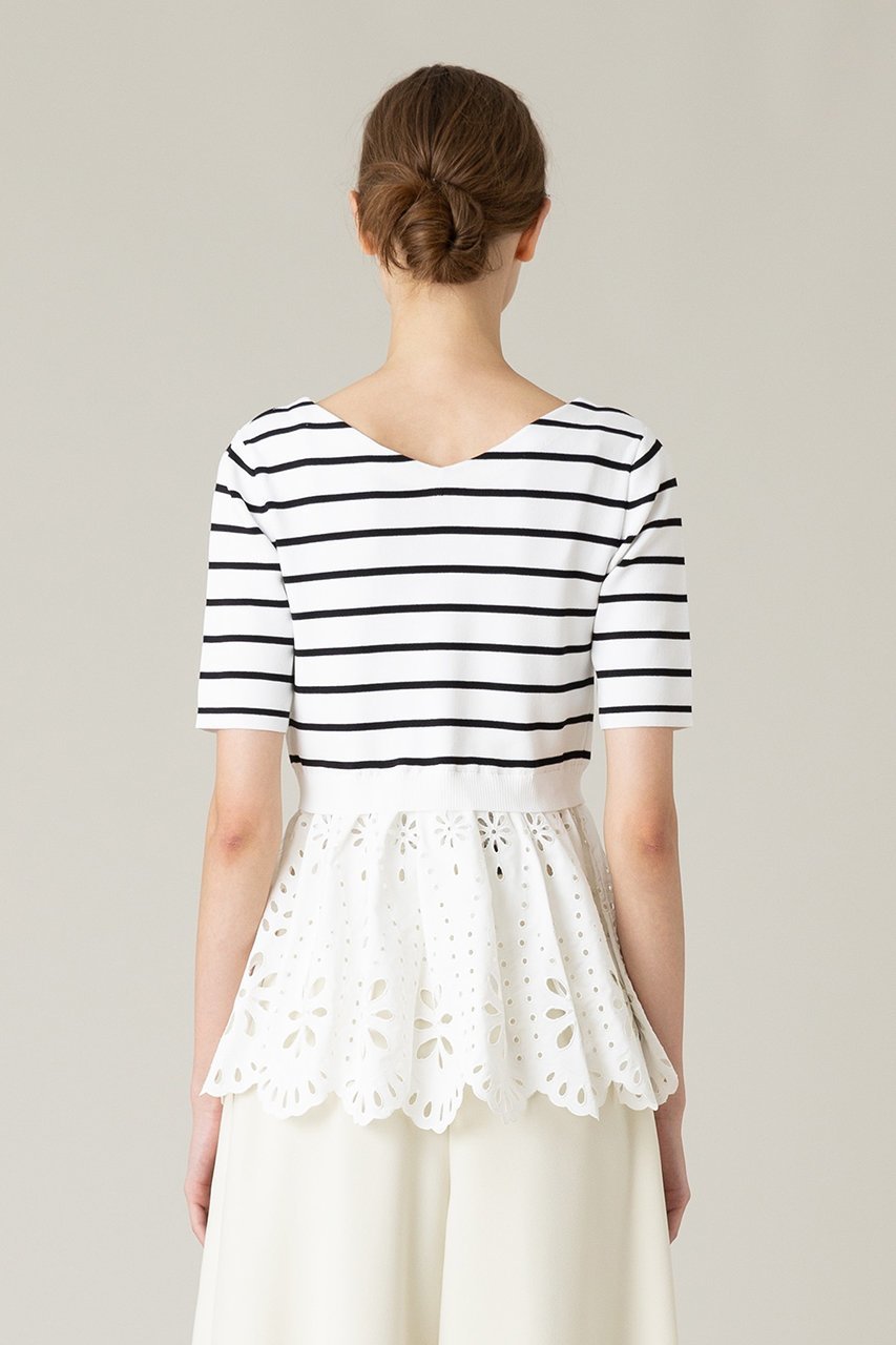 【アルアバイル/allureville】の【Loulou Willoughby】アイレットレースペプラムプルオーバー 人気、トレンドファッション・服の通販 founy(ファニー) ファッション Fashion レディースファッション Fashion for Women トップス・カットソー Cut & Sew Tops ニット Knit Tops & Sweaters カジュアルプルオーバー・ニットトップス Pullovers & Knit Tops / Casual Pullovers コンパクト Compact, Small Size シンプル Simple, Minimal スリーブ Sleeve, Long Sleeve / Short Sleeve ハーフ Half, Half-Length フェミニン Feminine, Girly ペプラム Peplum, Flared Hem エレガント 上品 Elegant 再入荷 Restock / Back in Stock other-8|ID: prp329100004822331 ipo3291000000035055000