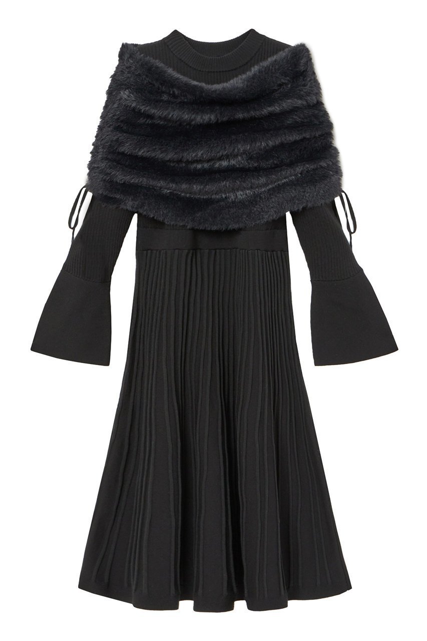 【アナイ/ANAYI】のフェザーケープ付き ワンピース インテリア・キッズ・メンズ・レディースファッション・服の通販 founy(ファニー) 　ファッション　Fashion　レディースファッション　Fashion for Women　ワンピース　Dresses　チュニック　Tunic Tops & Dresses　エレガント 上品　Elegant　セットアップ　Set-Up, Coordinated Outfit　チュニック　Tunic, Long Top　フィット　Fit, Slim Fit　フェザー　Feather, Feather Detail　フェザーヤーン　Feather Yarn, Fluffy Yarn　フレア　Flare, Flared　リブニット　Rib Knit, Ribbed Knit　再入荷　Restock / Back in Stock　ブラック|ID: prp329100004822338 ipo3291000000035055261