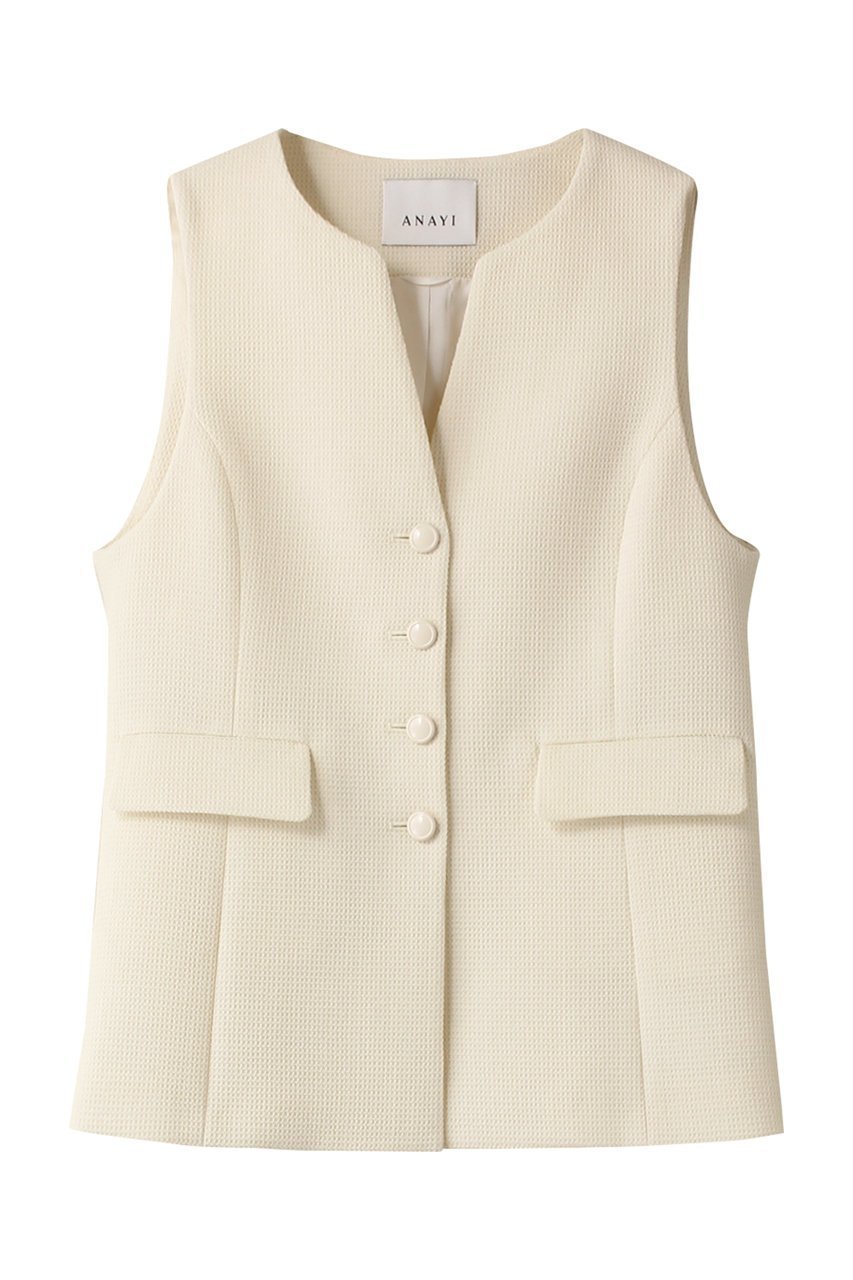 【アナイ/ANAYI】のワッフルツイードショートペプラムジレ インテリア・キッズ・メンズ・レディースファッション・服の通販 founy(ファニー) 　ファッション　Fashion　レディースファッション　Fashion for Women　アウター　Coat / Outerwear Collection　レディースジャケット・軽アウター　Jackets　おすすめ　Recommended / Our Picks　クラシカル　Classical, Vintage-Inspired　ジャケット　Jacket, Outerwear　セットアップ　Set-Up, Coordinated Outfit　ツイード　Twill, Twill Weave　バランス　Balance, Style Balance　ベスト　Vest, Waistcoat　ペプラム　Peplum, Flared Hem　ワッフル　Waffle, Waffle Knit　夏　Summer　ホワイト|ID: prp329100004822340 ipo3291000000035950191