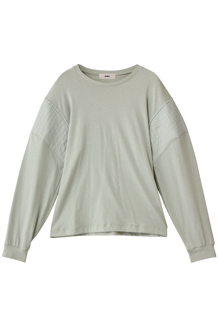 【エリオポール/heliopole】の【muller of yoshiokubo】ストライプジャカードトップ インテリア・キッズ・メンズ・レディースファッション・服の通販 founy(ファニー) 　ファッション　Fashion　レディースファッション　Fashion for Women　トップス・カットソー　Cut & Sew Tops　シャツ・ブラウス・オフィスカジュアル　Elegant Blouses & Button-Ups　ロングTシャツ・Tシャツ　Longline T-Shirts & Tees　カットソー・ベーシックTシャツ　Cut-and-Sewn Tops / Stretch Tees & Basics　コンビ　Combo, Combination Style　ジャカード／ジャガード　Jacquard, Woven Pattern　ストライプ　Stripe, Striped Pattern　スラックス　Slacks, Dress Pants　スリーブ　Sleeve, Long Sleeve / Short Sleeve　デニム　Denim, Jeans Material　ロング　Long, Long-Length　ライトグリーン|ID: prp329100004822538 ipo3291000000035060733