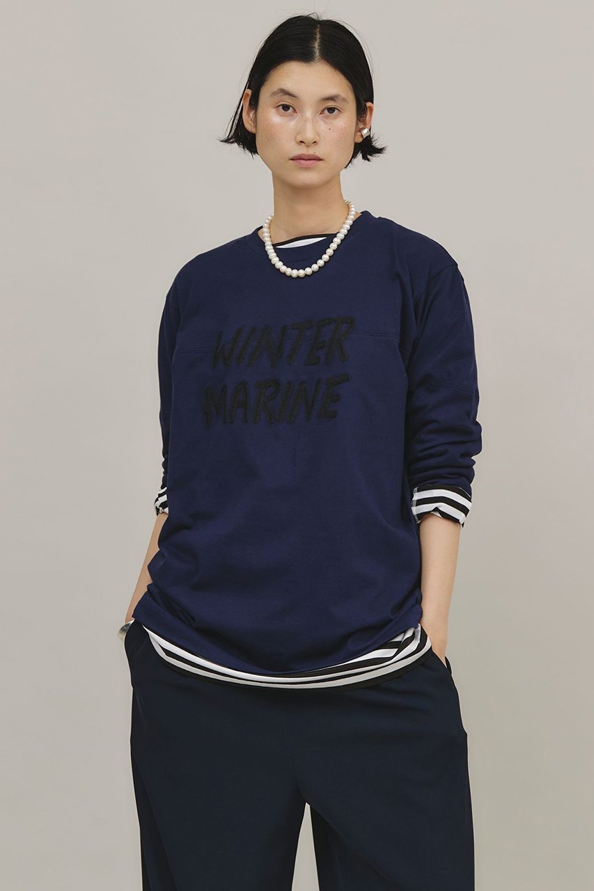 【カレンソロジー/Curensology】のWINTER MARINE Tシャツ インテリア・キッズ・メンズ・レディースファッション・服の通販 founy(ファニー) 　ファッション　Fashion　レディースファッション　Fashion for Women　トップス・カットソー　Cut & Sew Tops　シャツ・ブラウス・オフィスカジュアル　Elegant Blouses & Button-Ups　ロングTシャツ・Tシャツ　Longline T-Shirts & Tees　カットソー・ベーシックTシャツ　Cut-and-Sewn Tops / Stretch Tees & Basics　冬　Winter / This Winter　インド　Indian Textile　インナー　Innerwear　ジャケット　Jacket, Outerwear　スリーブ　Sleeve, Long Sleeve / Short Sleeve　ベスト　Vest, Waistcoat　ロング　Long, Long-Length　ヴィンテージ　Vintage Style　今季　This Season, Current Season　再入荷　Restock / Back in Stock　ネイビー|ID: prp329100004822565 ipo3291000000035061382