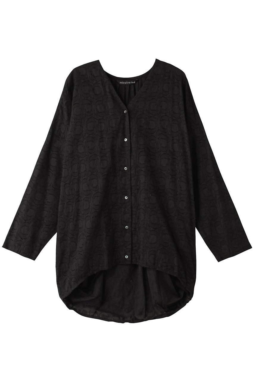【ミズイロ インド/mizuiro ind】のjacquard V neck cocoon shirt シャツ インテリア・キッズ・メンズ・レディースファッション・服の通販 founy(ファニー) 　ファッション　Fashion　レディースファッション　Fashion for Women　トップス・カットソー　Cut & Sew Tops　シャツ・ブラウス・オフィスカジュアル　Elegant Blouses & Button-Ups　おすすめ　Recommended / Our Picks　ギャザー　Gathered, Ruffled　シアー　Sheer, See-Through　ジャカード／ジャガード　Jacquard, Woven Pattern　スリーブ　Sleeve, Long Sleeve / Short Sleeve　セットアップ　Set-Up, Coordinated Outfit　ロング　Long, Long-Length　black|ID: prp329100004822753 ipo3291000000035064018
