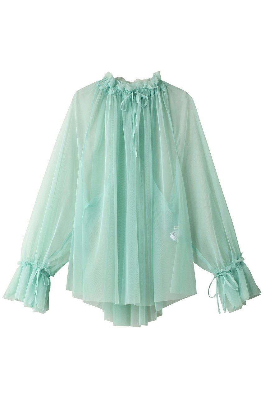 【ミディウミソリッド/MIDIUMISOLID】のtulle gathered blouse ブラウス インテリア・キッズ・メンズ・レディースファッション・服の通販 founy(ファニー) 　ファッション　Fashion　レディースファッション　Fashion for Women　トップス・カットソー　Cut & Sew Tops　シャツ・ブラウス・オフィスカジュアル　Elegant Blouses & Button-Ups　おすすめ　Recommended / Our Picks　インナー　Innerwear　エアリー　Airy Texture　ギャザー　Gathered, Ruffled　シアー　Sheer, See-Through　スリーブ　Sleeve, Long Sleeve / Short Sleeve　チュール　Tulip, Tulip Motif　ノースリーブ　Sleeveless, No-Sleeve　ロング　Long, Long-Length　今季　This Season, Current Season　green|ID: prp329100004822754 ipo3291000000035064030