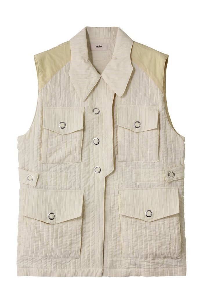 【エリオポール/heliopole】の【muller of yoshiokubo】ストライプジャカードベスト インテリア・キッズ・メンズ・レディースファッション・服の通販 founy(ファニー) https://founy.com/ ファッション Fashion レディースファッション Fashion for Women アウター Coat / Outerwear Collection レディースジャケット・軽アウター Jackets コンビ Combo, Combination Style ジャカード／ジャガード Jacquard, Woven Pattern ジャケット Jacket, Outerwear スウェット / スエット Sweatshirt, Sweatwear ストライプ Stripe, Striped Pattern トレンド Trend, Trending Now ベスト Vest, Waistcoat ポケット Pocket, Pocket Detail 再入荷 Restock / Back in Stock |ID: prp329100004822786 ipo3291000000035923413