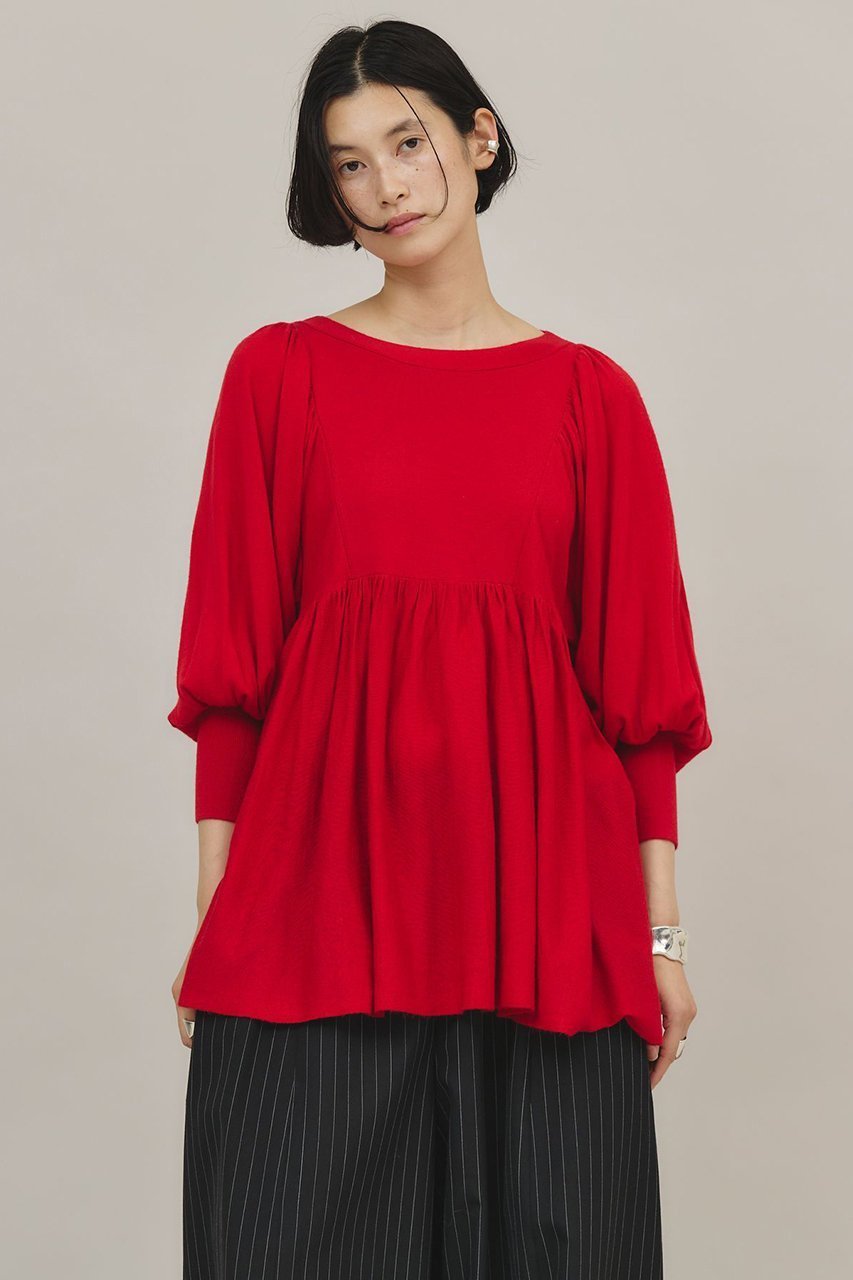 【カレンソロジー/Curensology】のギャザーニットプルオーバー インテリア・キッズ・メンズ・レディースファッション・服の通販 founy(ファニー) 　ファッション　Fashion　レディースファッション　Fashion for Women　トップス・カットソー　Cut & Sew Tops　ニット　Knit Tops & Sweaters　カジュアルプルオーバー・ニットトップス　Pullovers & Knit Tops / Casual Pullovers　ギャザー　Gathered, Ruffled　ワイド　Wide, Wide Fit　再入荷　Restock / Back in Stock　レッド|ID: prp329100004822874 ipo3291000000035066801