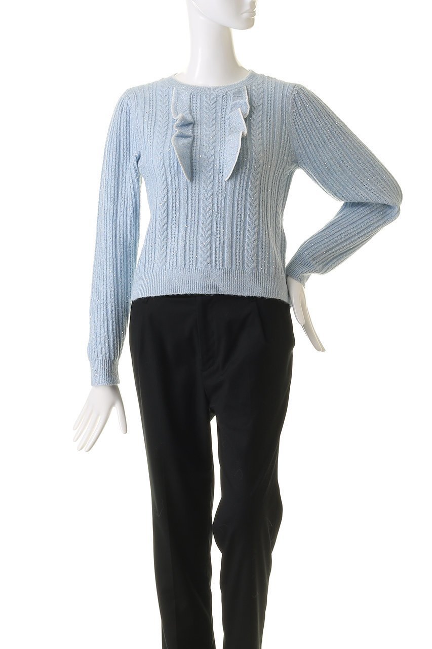 【アルアバイル/allureville】の【Loulou Willoughby】フロントフリルラメプルオーバー 人気、トレンドファッション・服の通販 founy(ファニー) 　ファッション　Fashion　レディースファッション　Fashion for Women　トップス・カットソー　Cut & Sew Tops　ニット　Knit Tops & Sweaters　カジュアルプルオーバー・ニットトップス　Pullovers & Knit Tops / Casual Pullovers　スパンコール　Sequins, Sequin Embellishment　フェミニン　Feminine, Girly　フリル　Frill, Ruffle　other-2|ID: prp329100004822875 ipo3291000000035066818