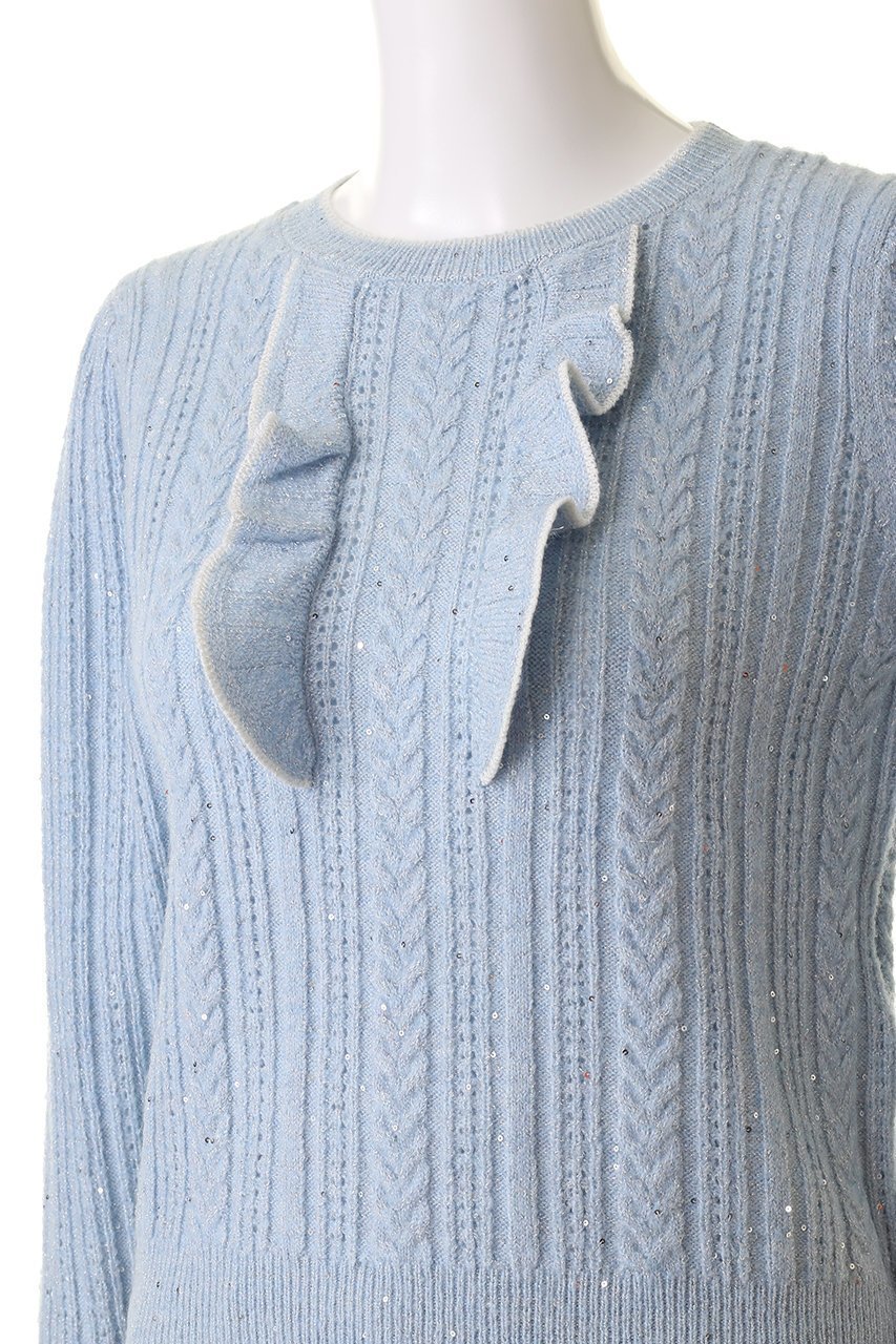 【アルアバイル/allureville】の【Loulou Willoughby】フロントフリルラメプルオーバー 人気、トレンドファッション・服の通販 founy(ファニー) 　ファッション　Fashion　レディースファッション　Fashion for Women　トップス・カットソー　Cut & Sew Tops　ニット　Knit Tops & Sweaters　カジュアルプルオーバー・ニットトップス　Pullovers & Knit Tops / Casual Pullovers　スパンコール　Sequins, Sequin Embellishment　フェミニン　Feminine, Girly　フリル　Frill, Ruffle　other-5|ID: prp329100004822875 ipo3291000000035066821