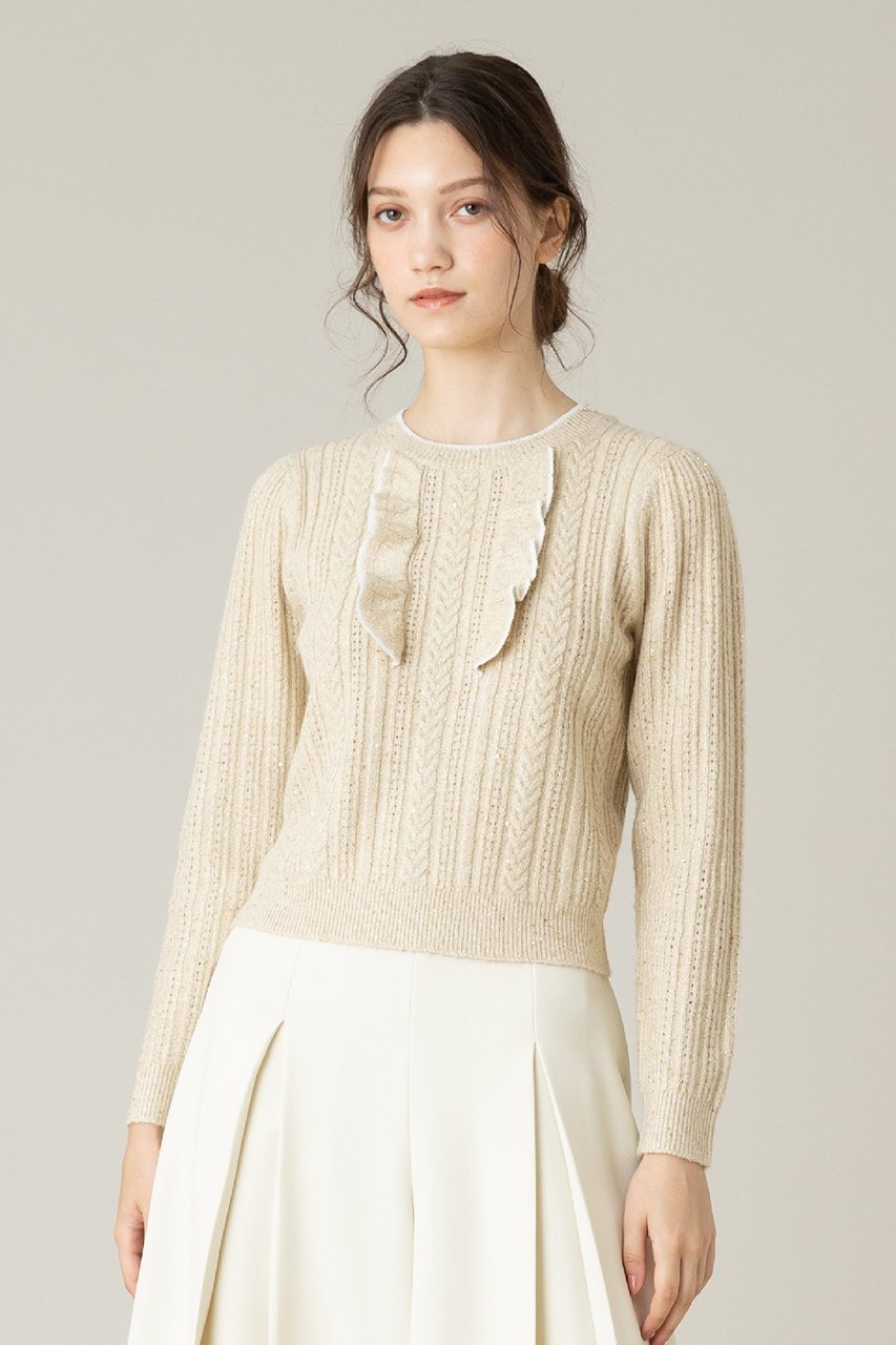 【アルアバイル/allureville】の【Loulou Willoughby】フロントフリルラメプルオーバー 人気、トレンドファッション・服の通販 founy(ファニー) 　ファッション　Fashion　レディースファッション　Fashion for Women　トップス・カットソー　Cut & Sew Tops　ニット　Knit Tops & Sweaters　カジュアルプルオーバー・ニットトップス　Pullovers & Knit Tops / Casual Pullovers　スパンコール　Sequins, Sequin Embellishment　フェミニン　Feminine, Girly　フリル　Frill, Ruffle　other-6|ID: prp329100004822875 ipo3291000000035066823