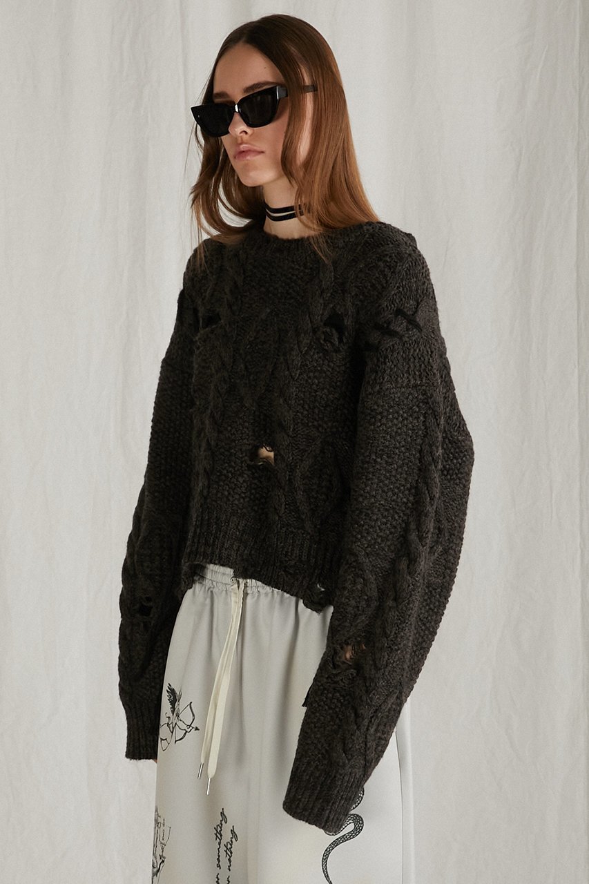 【プランク プロジェクト/PRANK PROJECT】のヴィンテージケーブルショートニット/Vintage Cable Short Knit 人気、トレンドファッション・服の通販 founy(ファニー) 　ファッション　Fashion　レディースファッション　Fashion for Women　トップス・カットソー　Cut & Sew Tops　ニット　Knit Tops & Sweaters　カジュアルプルオーバー・ニットトップス　Pullovers & Knit Tops / Casual Pullovers　ショート　Short, Short Length　ダメージ　Distressed, Destroyed　ハンド　Hand, Handmade　メランジ　Melange, Mixed Yarn　other-4|ID: prp329100004822895 ipo3291000000035067226
