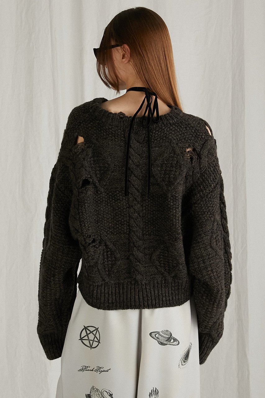 【プランク プロジェクト/PRANK PROJECT】のヴィンテージケーブルショートニット/Vintage Cable Short Knit 人気、トレンドファッション・服の通販 founy(ファニー) 　ファッション　Fashion　レディースファッション　Fashion for Women　トップス・カットソー　Cut & Sew Tops　ニット　Knit Tops & Sweaters　カジュアルプルオーバー・ニットトップス　Pullovers & Knit Tops / Casual Pullovers　ショート　Short, Short Length　ダメージ　Distressed, Destroyed　ハンド　Hand, Handmade　メランジ　Melange, Mixed Yarn　other-6|ID: prp329100004822895 ipo3291000000035067231