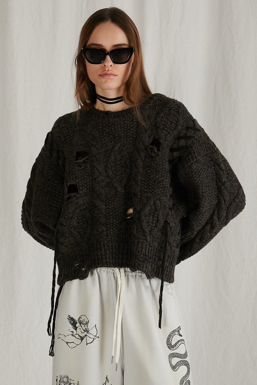 【プランク プロジェクト/PRANK PROJECT】のヴィンテージケーブルショートニット/Vintage Cable Short Knit 人気、トレンドファッション・服の通販 founy(ファニー) 　ファッション　Fashion　レディースファッション　Fashion for Women　トップス・カットソー　Cut & Sew Tops　ニット　Knit Tops & Sweaters　カジュアルプルオーバー・ニットトップス　Pullovers & Knit Tops / Casual Pullovers　ショート　Short, Short Length　ダメージ　Distressed, Destroyed　ハンド　Hand, Handmade　メランジ　Melange, Mixed Yarn　other-8|ID: prp329100004822895 ipo3291000000035067235
