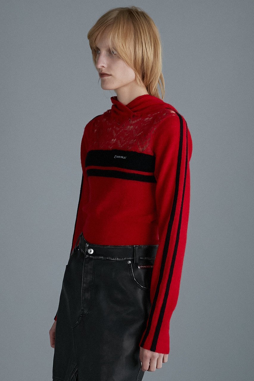 【プランク プロジェクト/PRANK PROJECT】のモヘアトラックニットフーディ / Mohair Track Knit Hoodie 人気、トレンドファッション・服の通販 founy(ファニー) 　ファッション　Fashion　レディースファッション　Fashion for Women　トップス・カットソー　Cut & Sew Tops　ニット　Knit Tops & Sweaters　カジュアルプルオーバー・ニットトップス　Pullovers & Knit Tops / Casual Pullovers　おすすめ　Recommended / Our Picks　かぎ針　Crochet　デニム　Denim, Jeans Material　ドッキング　Docking, Mixed Material　other-7|ID: prp329100004822916 ipo3291000000035067609