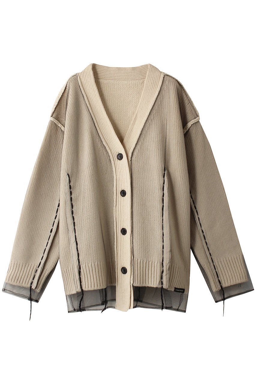 【プランク プロジェクト/PRANK PROJECT】のチュールレイヤードニットカーディガン/Tulle Layered Knit Cardigan インテリア・キッズ・メンズ・レディースファッション・服の通販 founy(ファニー) 　ファッション　Fashion　レディースファッション　Fashion for Women　トップス・カットソー　Cut & Sew Tops　ニット　Knit Tops & Sweaters　カーディガン・羽織り　Layered Style Cardigans　おすすめ　Recommended / Our Picks　カーディガン　Cardigan, Knitwear　チュール　Tulip, Tulip Motif　ハンド　Hand, Handmade　フレア　Flare, Flared　リバーシブル　Reversible, Two-Sided　WHT(ホワイト)|ID: prp329100004822918 ipo3291000000035067643