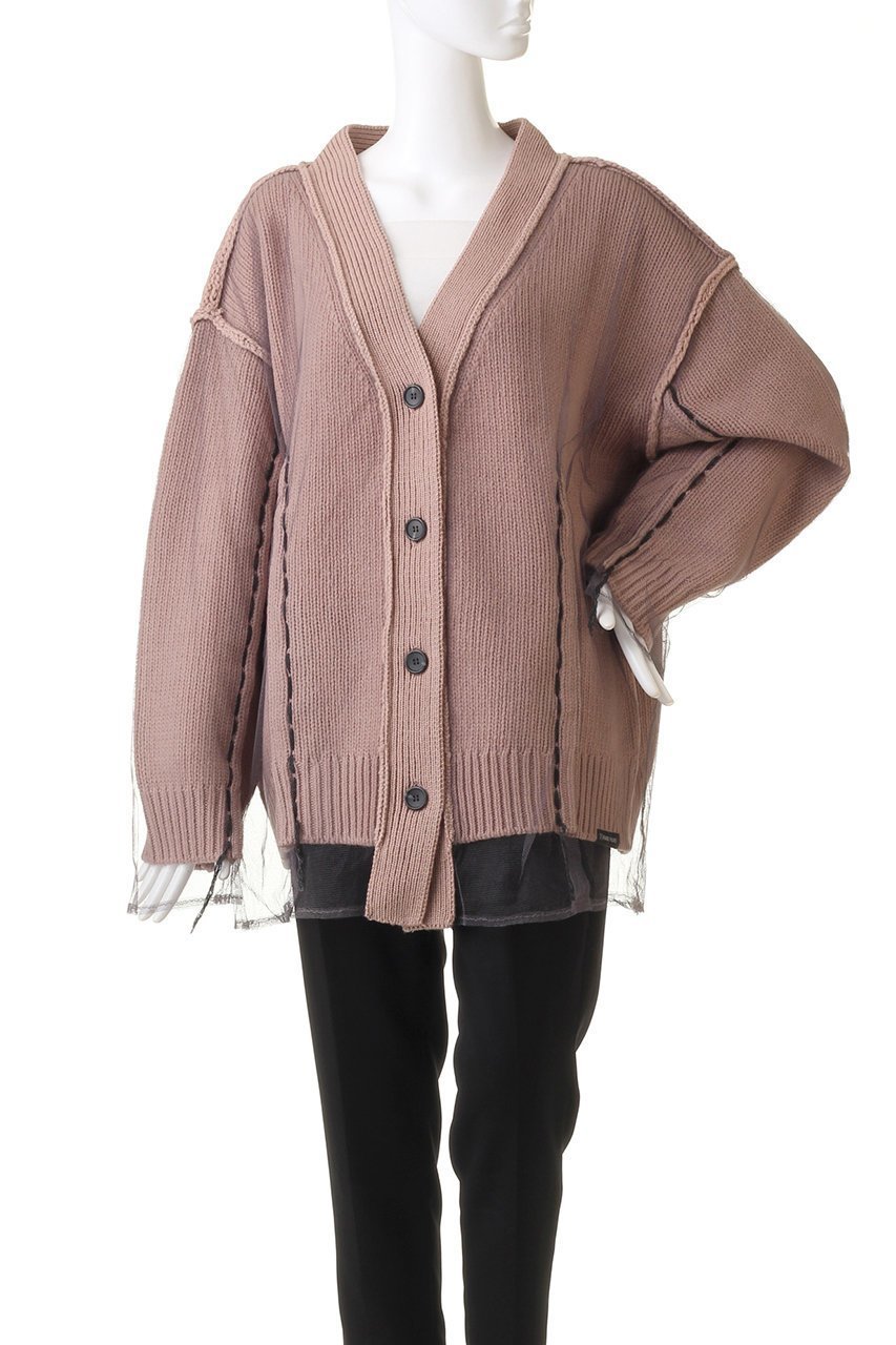 【プランク プロジェクト/PRANK PROJECT】のチュールレイヤードニットカーディガン/Tulle Layered Knit Cardigan 人気、トレンドファッション・服の通販 founy(ファニー) 　ファッション　Fashion　レディースファッション　Fashion for Women　トップス・カットソー　Cut & Sew Tops　ニット　Knit Tops & Sweaters　カーディガン・羽織り　Layered Style Cardigans　おすすめ　Recommended / Our Picks　カーディガン　Cardigan, Knitwear　チュール　Tulip, Tulip Motif　ハンド　Hand, Handmade　フレア　Flare, Flared　リバーシブル　Reversible, Two-Sided　other-2|ID: prp329100004822918 ipo3291000000035067646