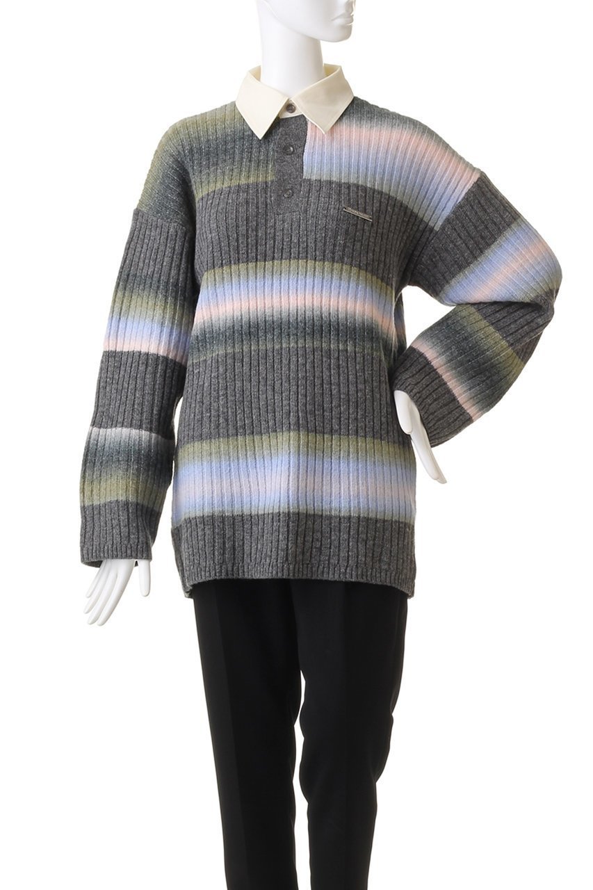 【プランク プロジェクト/PRANK PROJECT】のカスリボーダーラガーニット / Blur Border Rugger Knit 人気、トレンドファッション・服の通販 founy(ファニー) 　ファッション　Fashion　レディースファッション　Fashion for Women　トップス・カットソー　Cut & Sew Tops　ニット　Knit Tops & Sweaters　カジュアルプルオーバー・ニットトップス　Pullovers & Knit Tops / Casual Pullovers　インナー　Innerwear　グラデーション　Gradient, Ombre　スポーティ　Sporty, Casual Athletic　チェック　Check, Plaid, Tartan　トレンド　Trend, Trending Now　ボーダー　Border, Stripe　メランジ　Melange, Mixed Yarn　ルーズ　Loose, Oversized　other-2|ID: prp329100004822919 ipo3291000000035067677