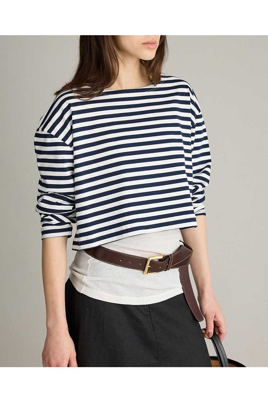 【ブリル/BRILL】のワイドクロップドカットソー インテリア・キッズ・メンズ・レディースファッション・服の通販 founy(ファニー) 　ファッション　Fashion　レディースファッション　Fashion for Women　トップス・カットソー　Cut & Sew Tops　シャツ・ブラウス・オフィスカジュアル　Elegant Blouses & Button-Ups　ロングTシャツ・Tシャツ　Longline T-Shirts & Tees　カットソー・ベーシックTシャツ　Cut-and-Sewn Tops / Stretch Tees & Basics　2026年　2026　スリーブ　Sleeve, Long Sleeve / Short Sleeve　バスク　Basque, Basque Style　バランス　Balance, Style Balance　ボーダー　Border, Stripe　ロング　Long, Long-Length　夏　Summer　春　Spring　S/S・春夏　SS, Spring/Summer, Warm Season　オフホワイト|ID: prp329100004826381 ipo3291000000035116397