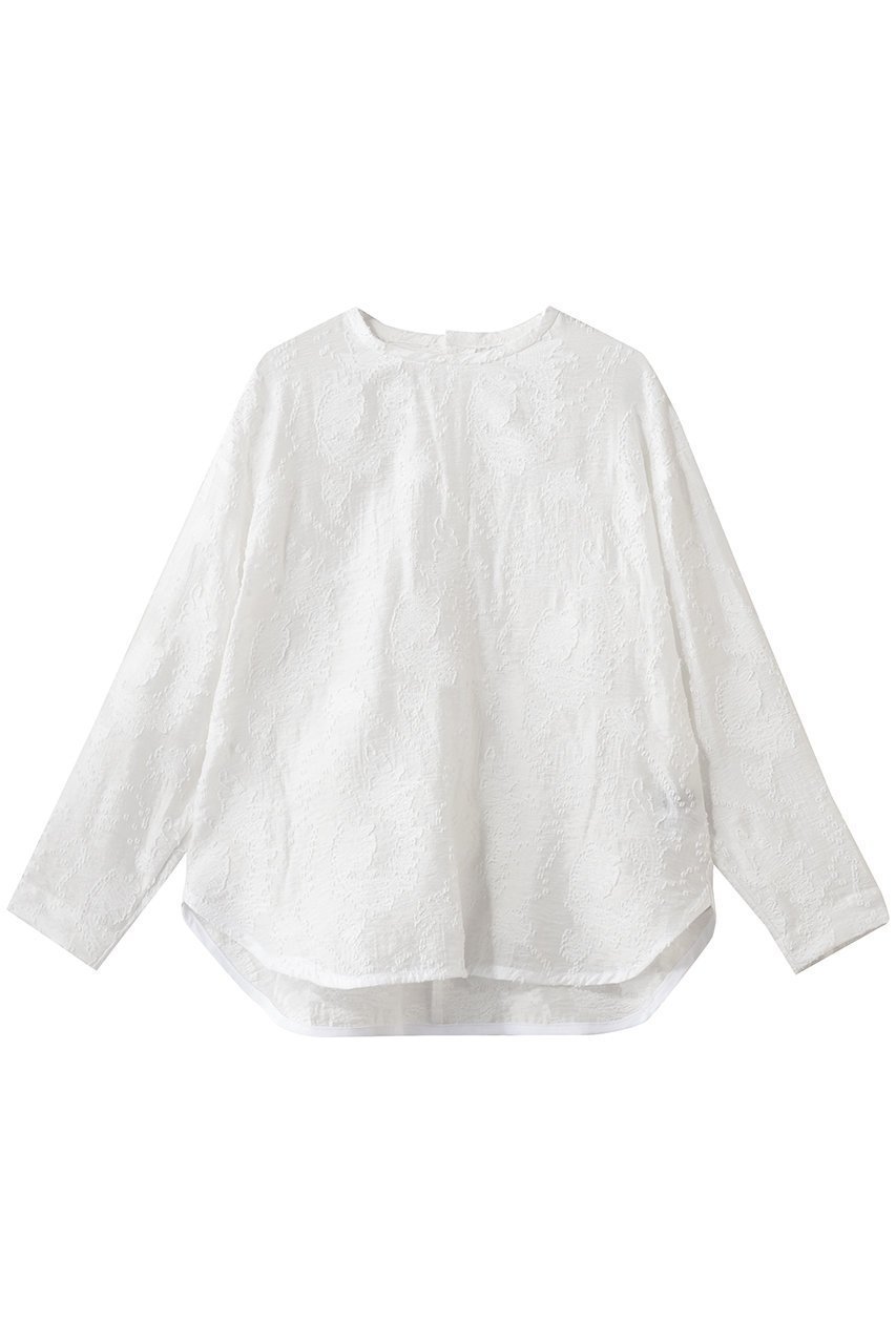 【フローレント/FLORENT】のカットジャカード クルーネック ブラウス インテリア・キッズ・メンズ・レディースファッション・服の通販 founy(ファニー) 　ファッション　Fashion　レディースファッション　Fashion for Women　トップス・カットソー　Cut & Sew Tops　シャツ・ブラウス・オフィスカジュアル　Elegant Blouses & Button-Ups　2026年　2026　シンプル　Simple, Minimal　ジャカード／ジャガード　Jacquard, Woven Pattern　スリーブ　Sleeve, Long Sleeve / Short Sleeve　ロング　Long, Long-Length　夏　Summer　春　Spring　S/S・春夏　SS, Spring/Summer, Warm Season　ホワイト|ID: prp329100004827171 ipo3291000000035125159